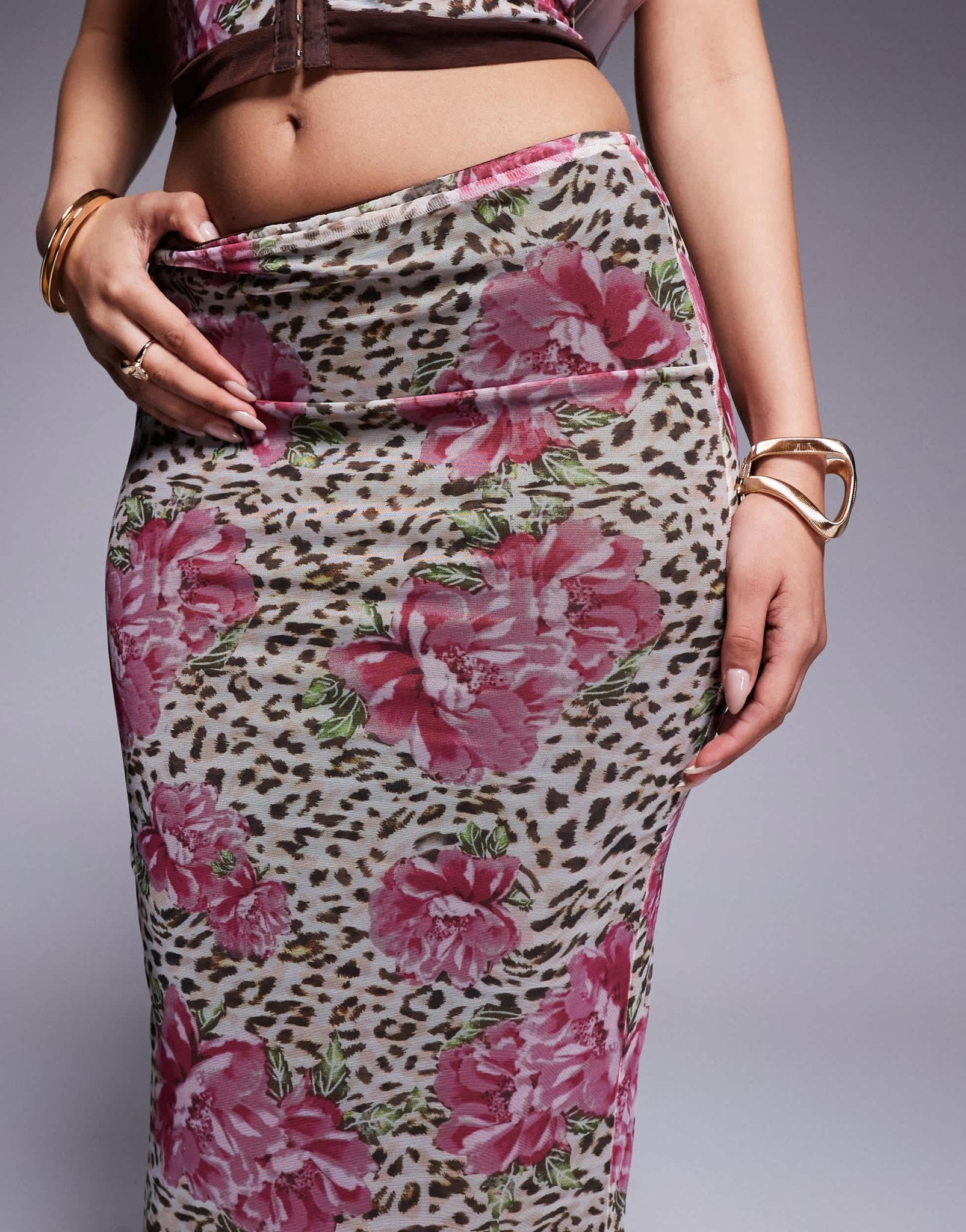 Princess Polly mesh back split maxi skirt co-ord in animal flower print - ASOS Sample Sale