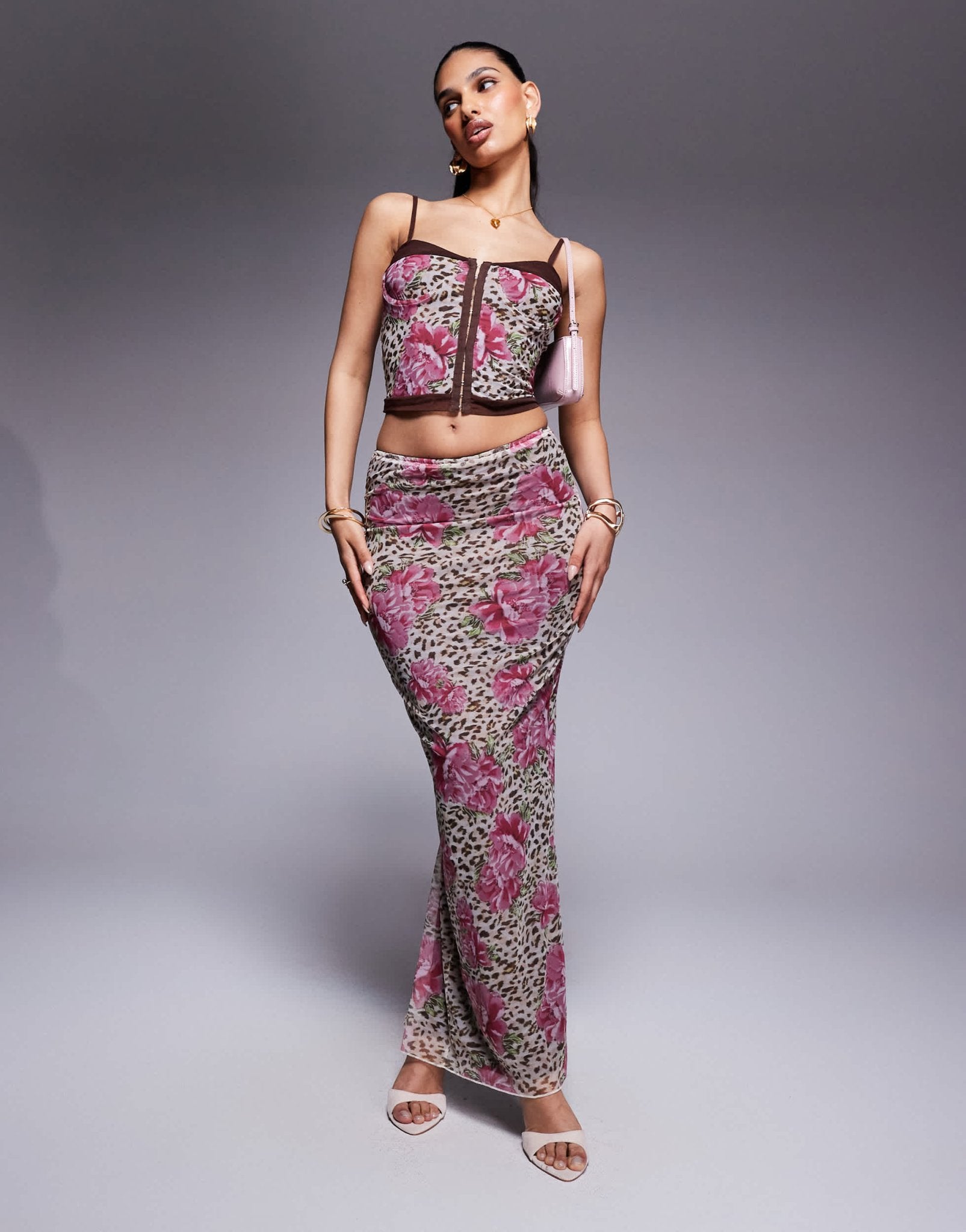 Princess Polly mesh back split maxi skirt co-ord in animal flower print - ASOS Sample Sale