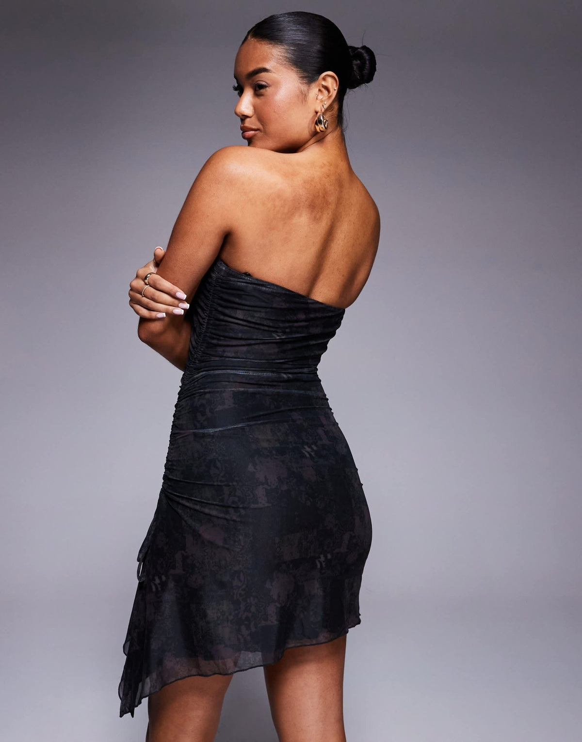 Princess Polly mesh bandeau tie side mini dress in black print - ASOS Sample Sale