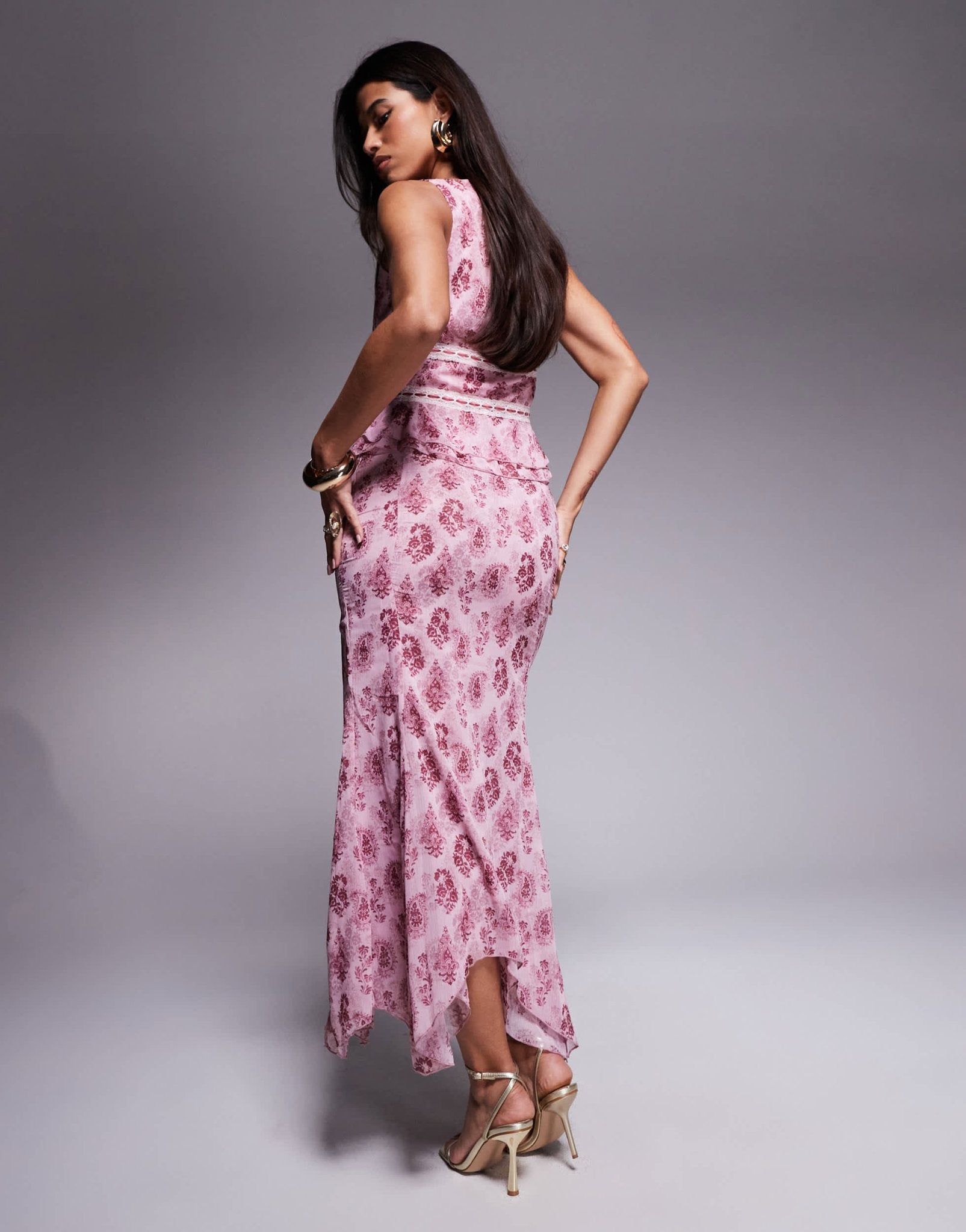 Princess Polly Nikolise chiffon asymmetric hem maxi skirt co-ord in pink paisley floral - ASOS Sample Sale