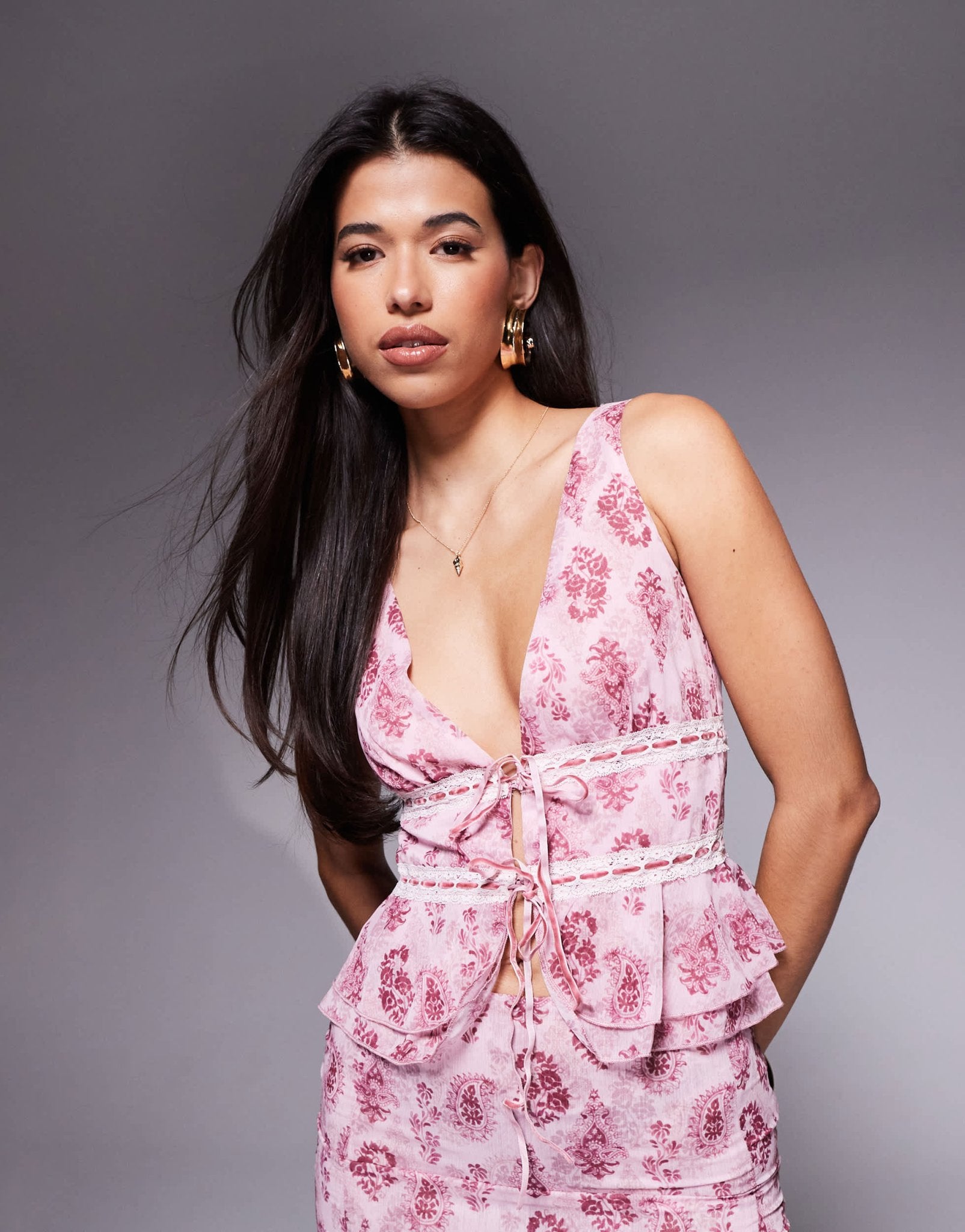 Princess Polly Nikolise chiffon tie front top co-ord in pink paisley floral - ASOS Sample Sale