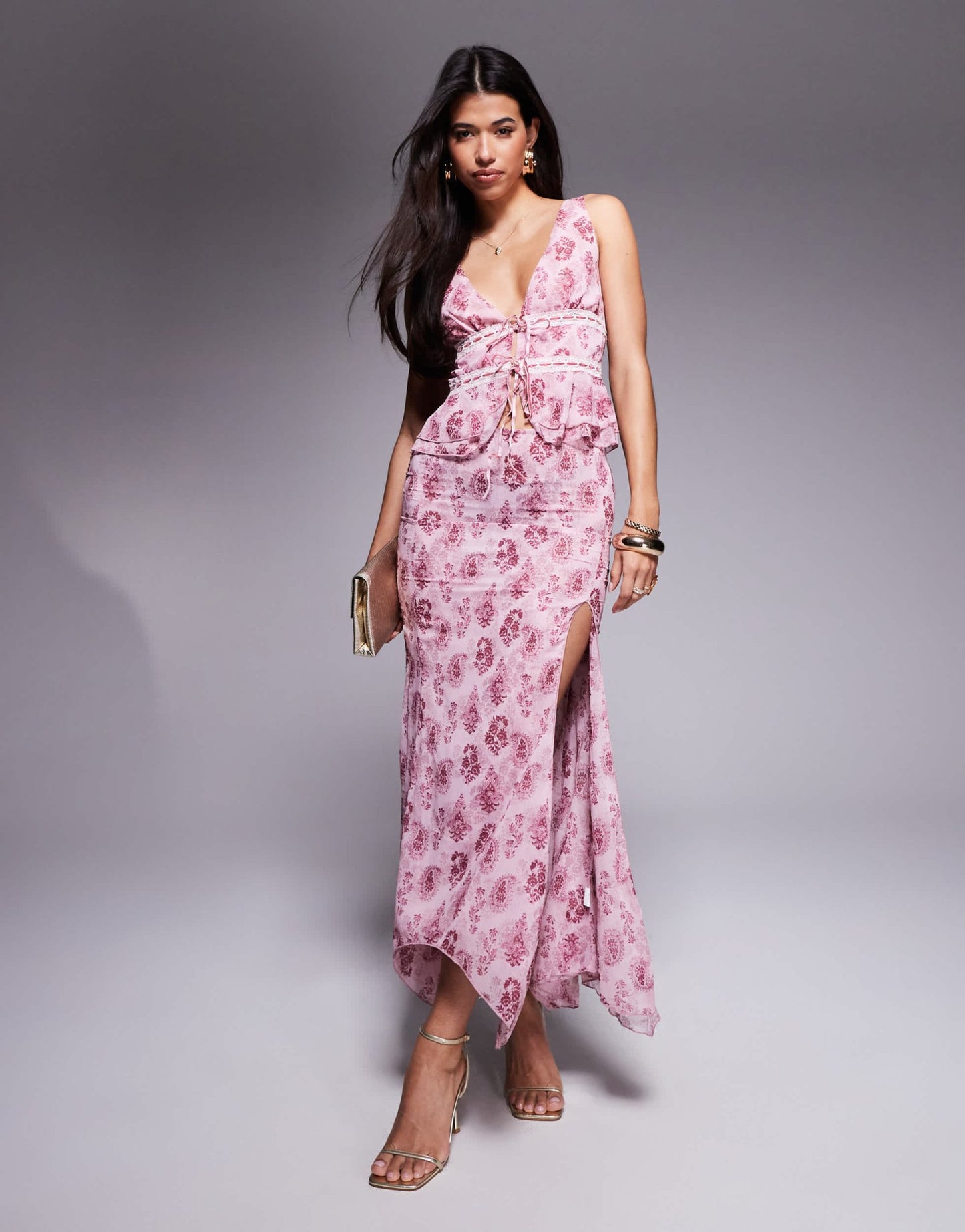 Princess Polly Nikolise chiffon tie front top co-ord in pink paisley floral - ASOS Sample Sale