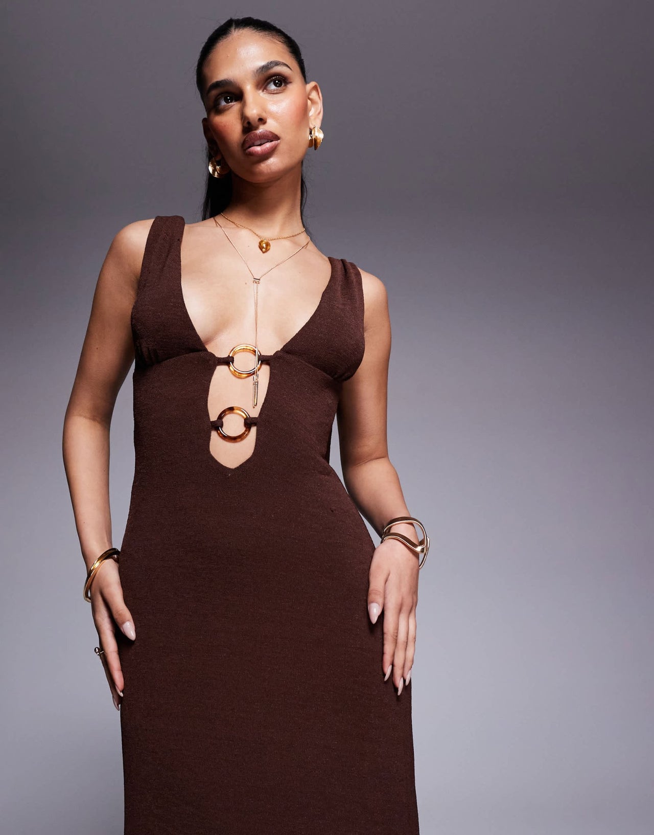 Princess Polly plunge neck ring detail maxi dress in chocolate - ASOS Sample Sale