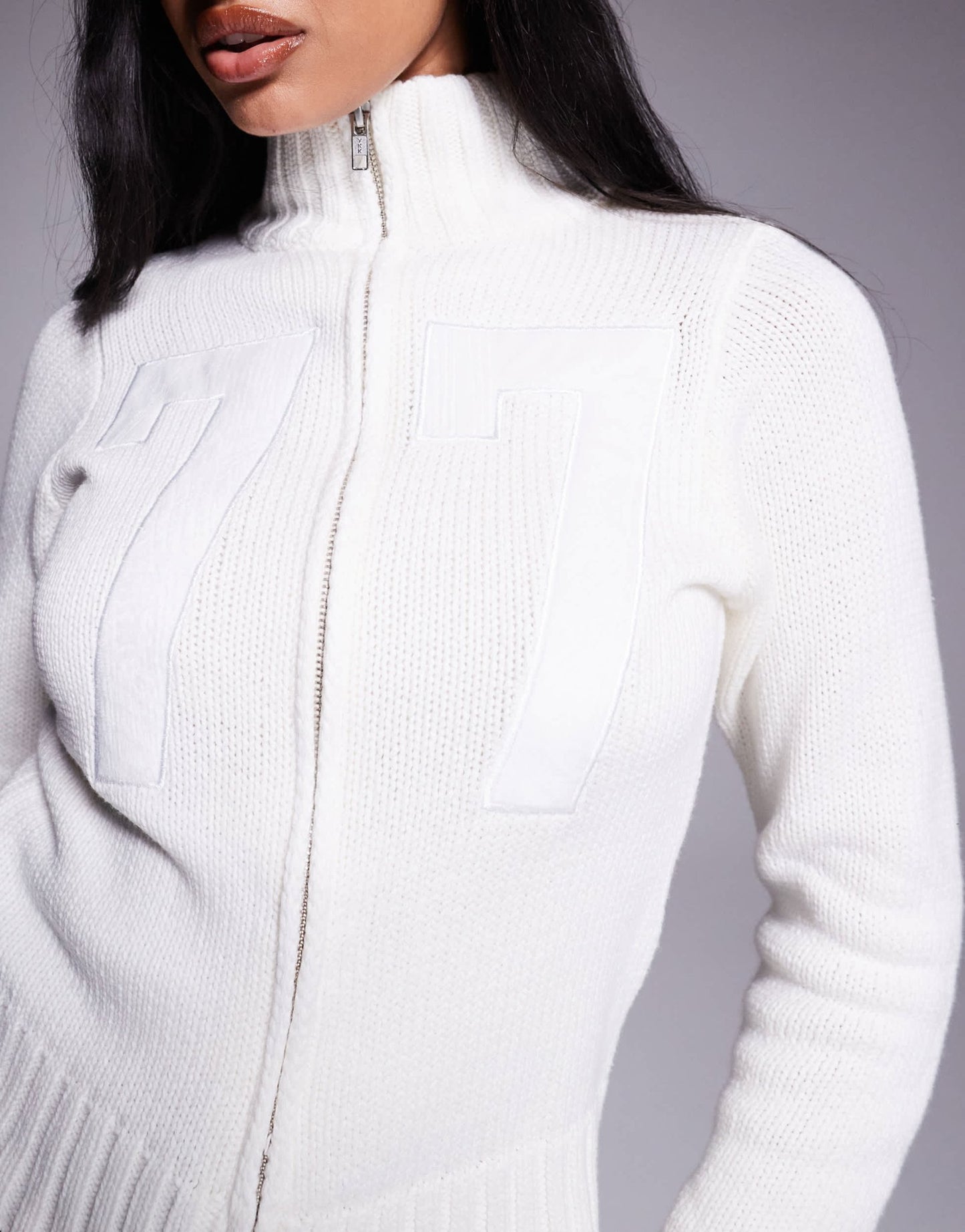 Princess Polly ribbed knit high neck zip through cardigan in white - ASOS Sample Sale