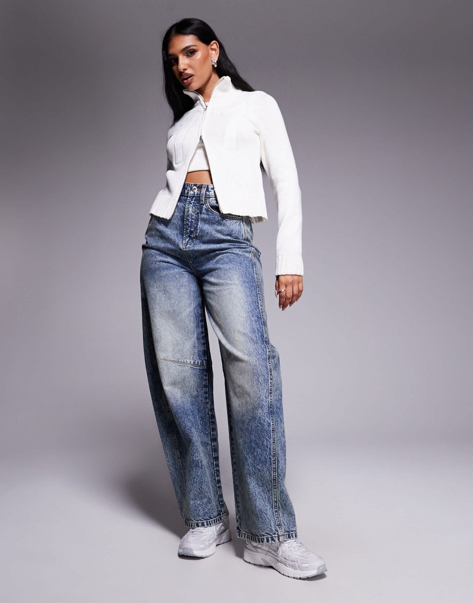 Princess Polly ribbed knit high neck zip through cardigan in white - ASOS Sample Sale