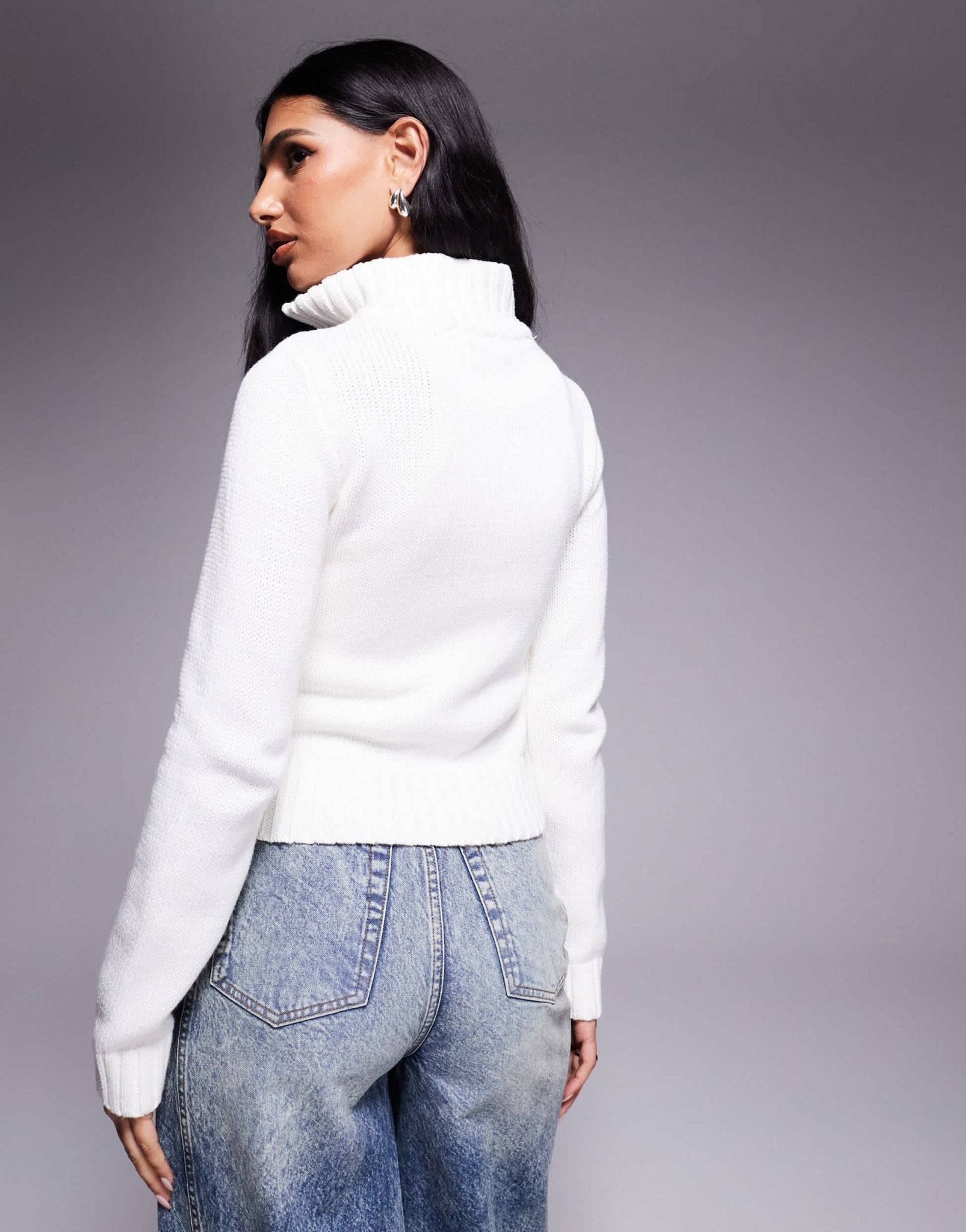 Princess Polly ribbed knit high neck zip through cardigan in white - ASOS Sample Sale