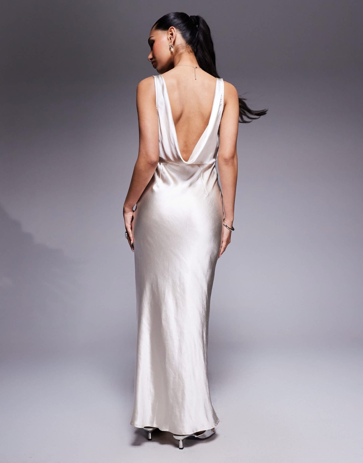 Princess Polly satin plunge cowl back maxi dress in oyster - ASOS Sample Sale