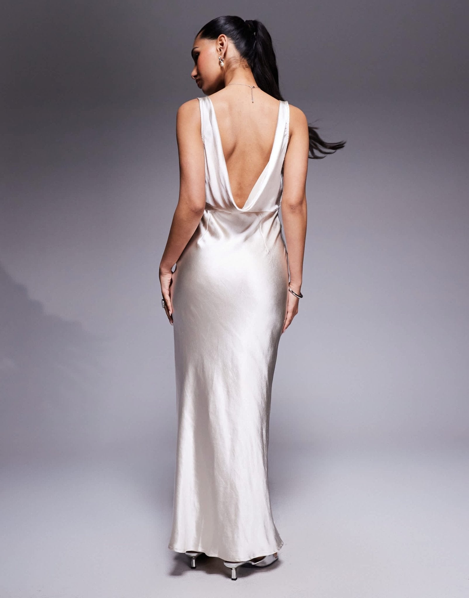 Princess Polly satin plunge cowl back maxi dress in oyster - ASOS Sample Sale