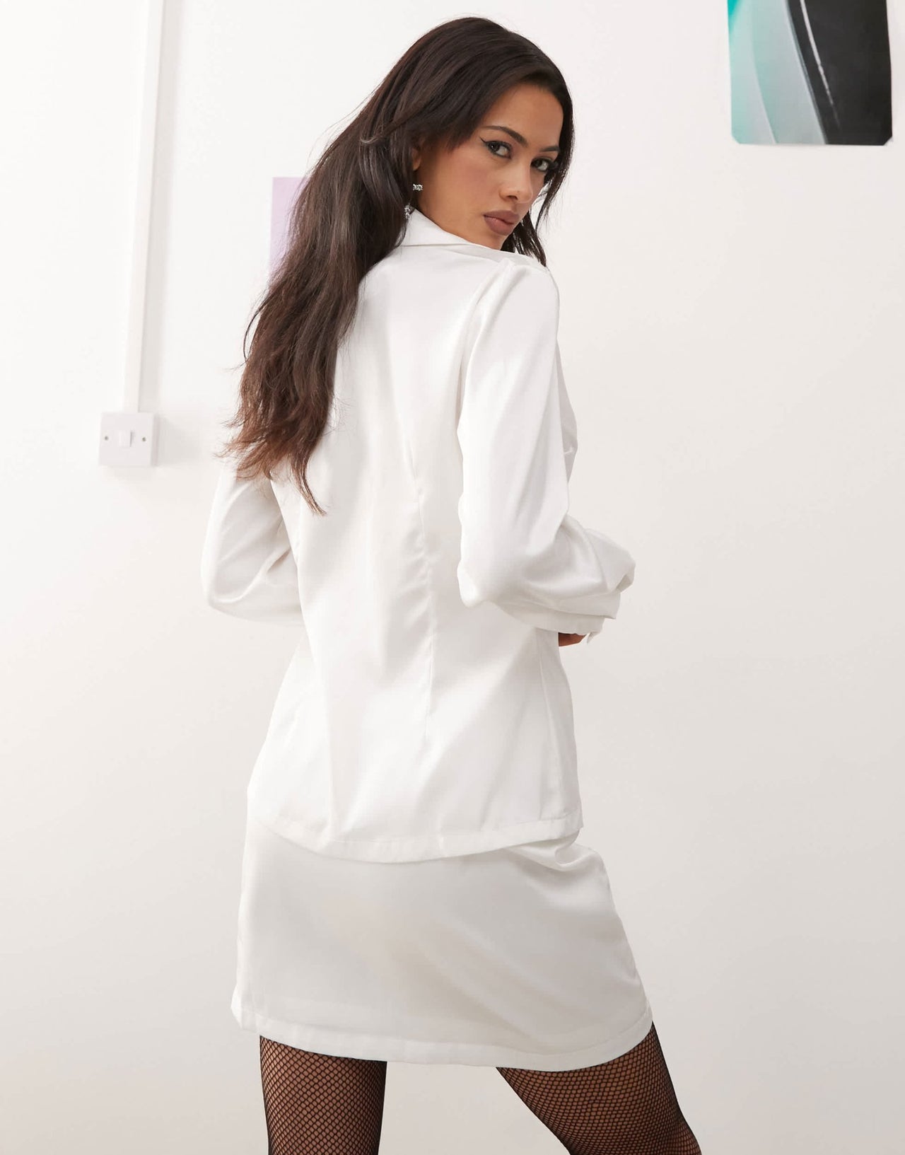 Princess Polly satin plunge shirt and mini skirt set in white - ASOS Sample Sale