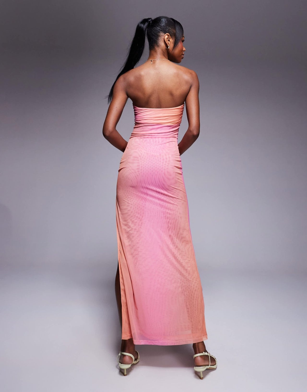 Princess Polly semi sheer bandeau side split mesh maxi dress in pink ombre - ASOS Sample Sale