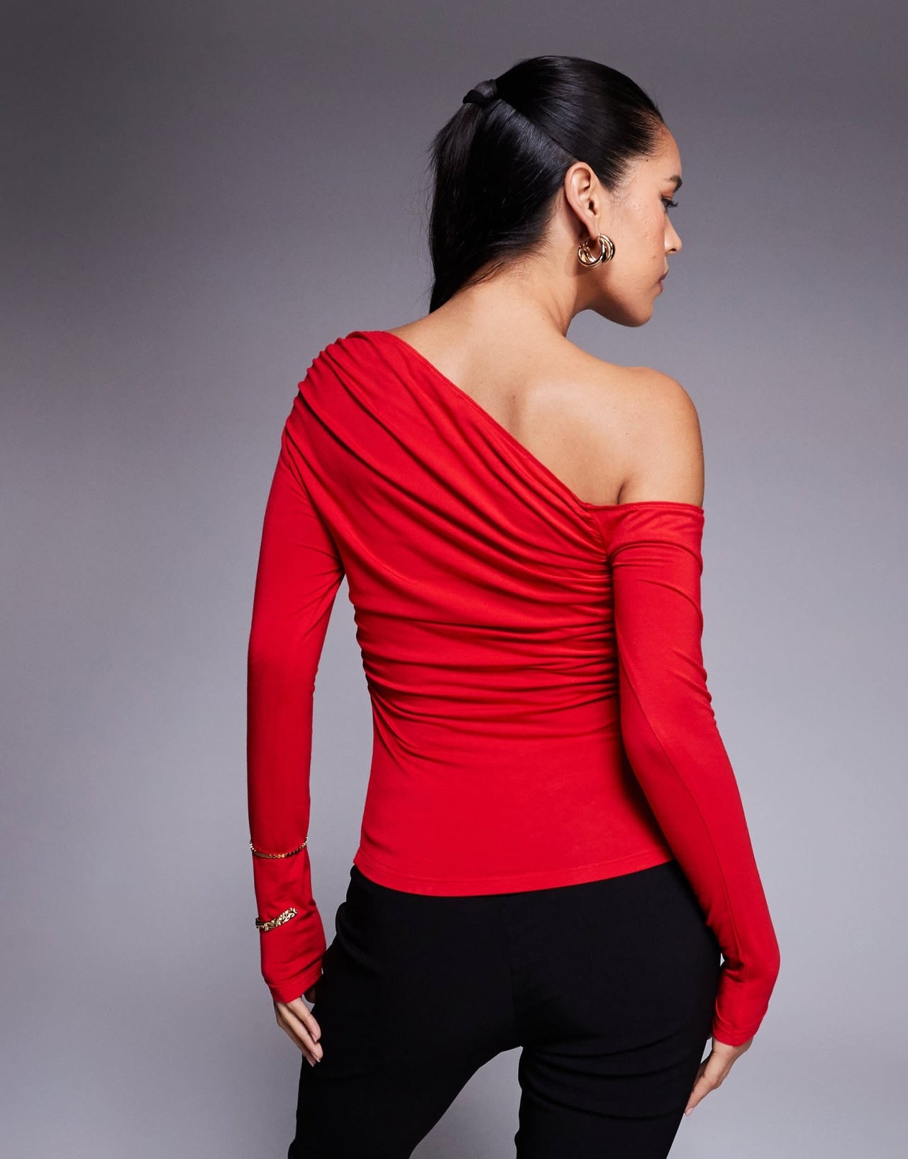 Princess Polly slinky asymmetric off shoulder long sleeve top in red - ASOS Sample Sale