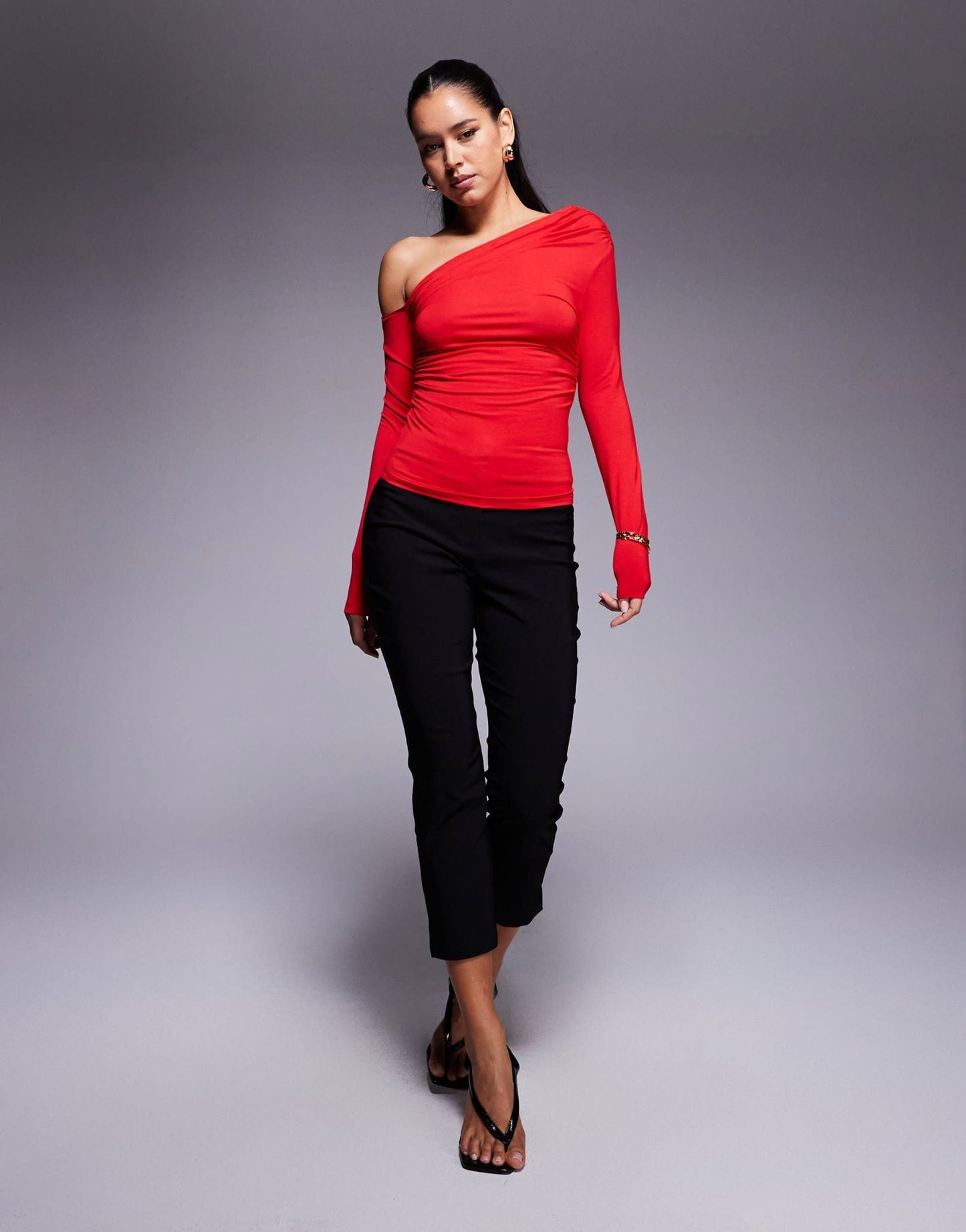 Princess Polly slinky asymmetric off shoulder long sleeve top in red - ASOS Sample Sale