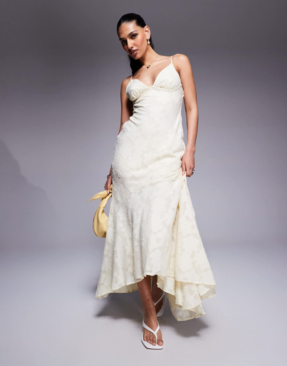 Princess Polly textured floral cross back strappy maxi dress in lemon - ASOS Sample Sale