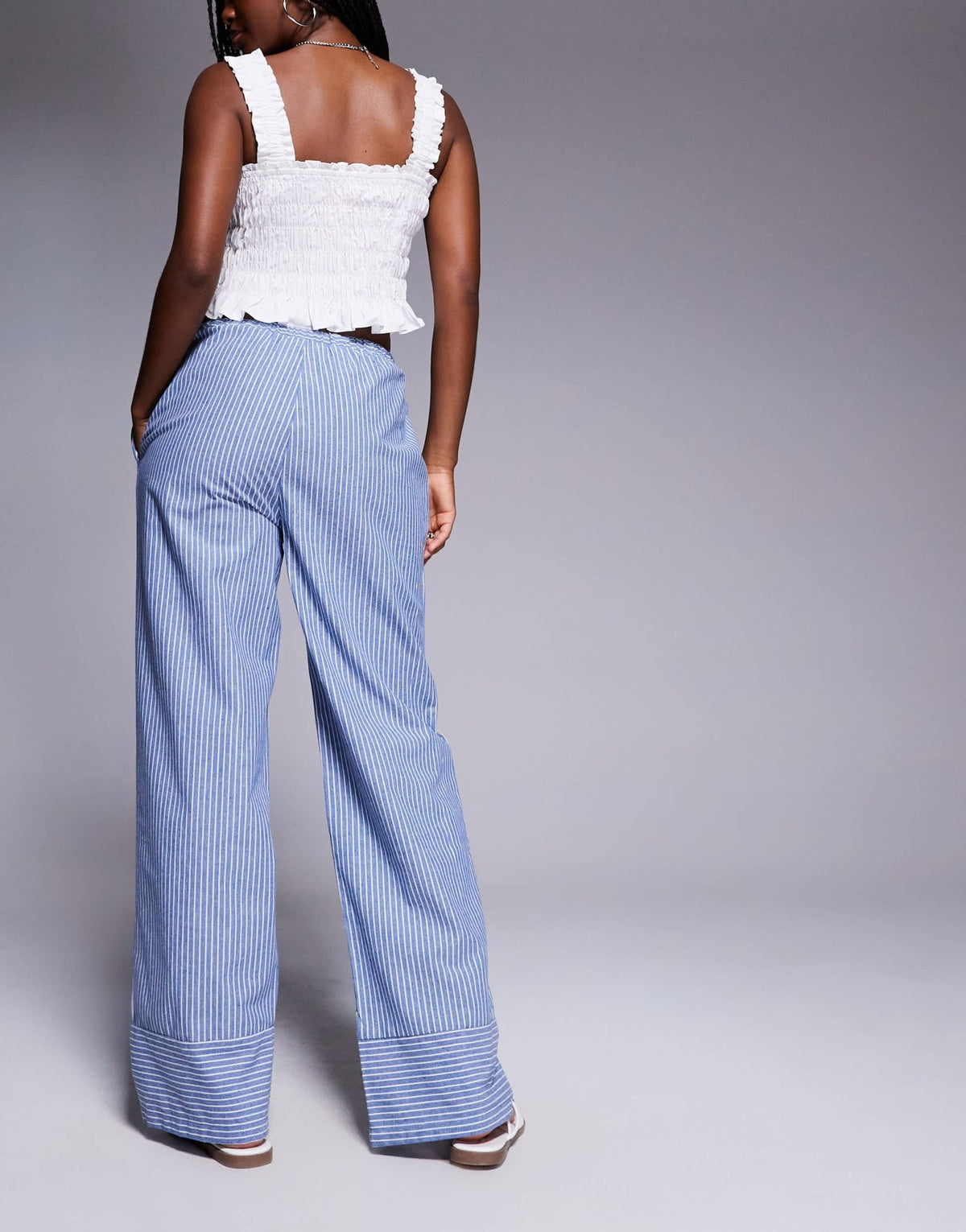 Princess Polly Veridian linen look drawstring waist wide leg trousers in blue stripe - ASOS Sample Sale