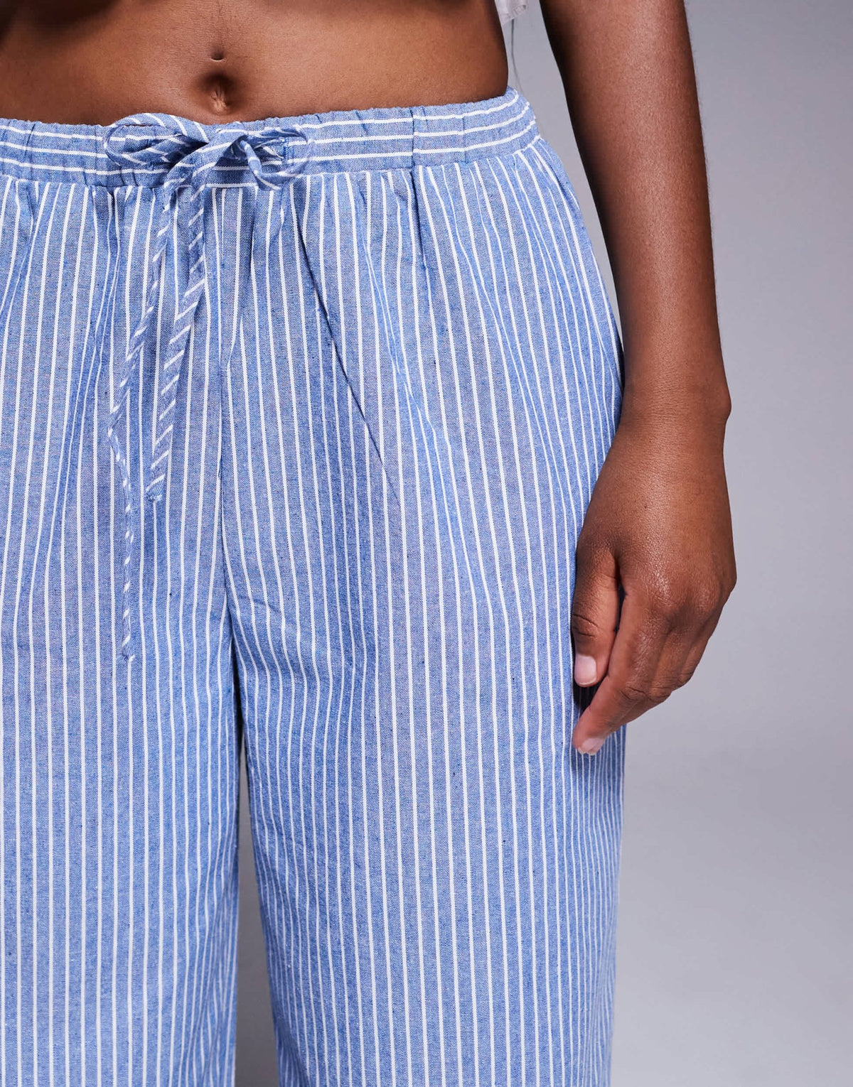 Princess Polly Veridian linen look drawstring waist wide leg trousers in blue stripe - ASOS Sample Sale