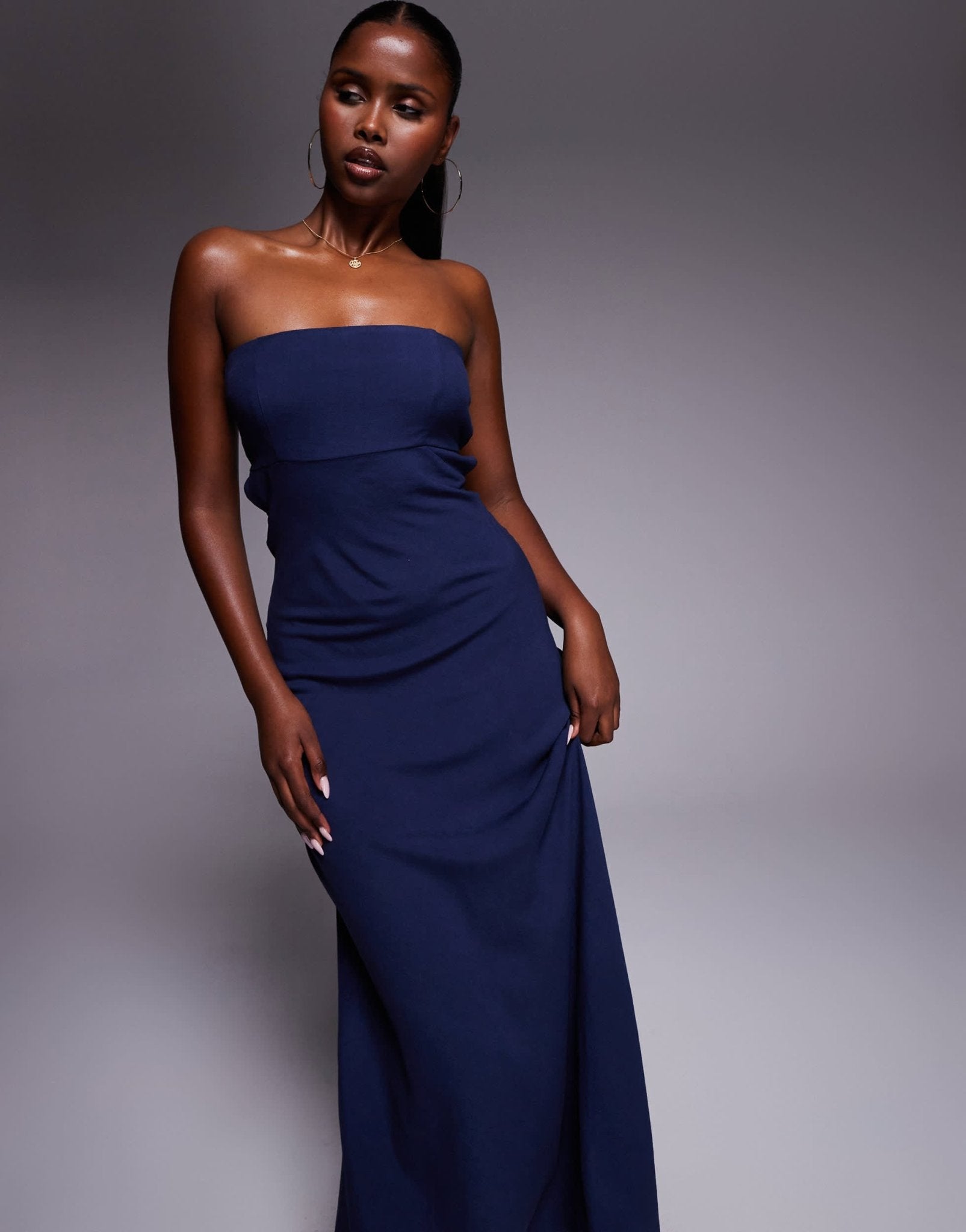 Princess Polly Yahir linen bandeau shirred back cut out detail maxi dress in navy - ASOS Sample Sale