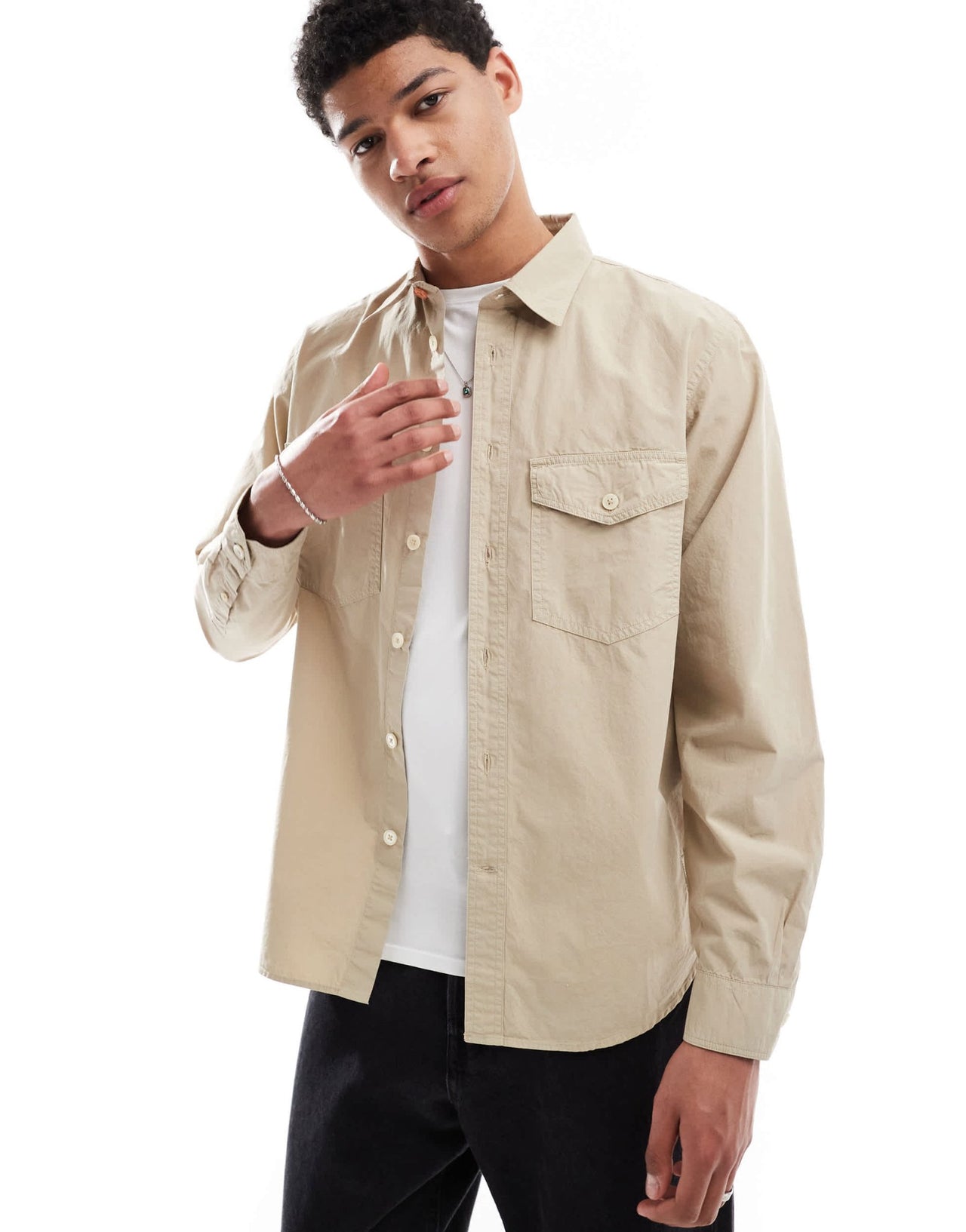PS Paul Smith casual overshirt with patch logo in sand - ASOS Sample Sale