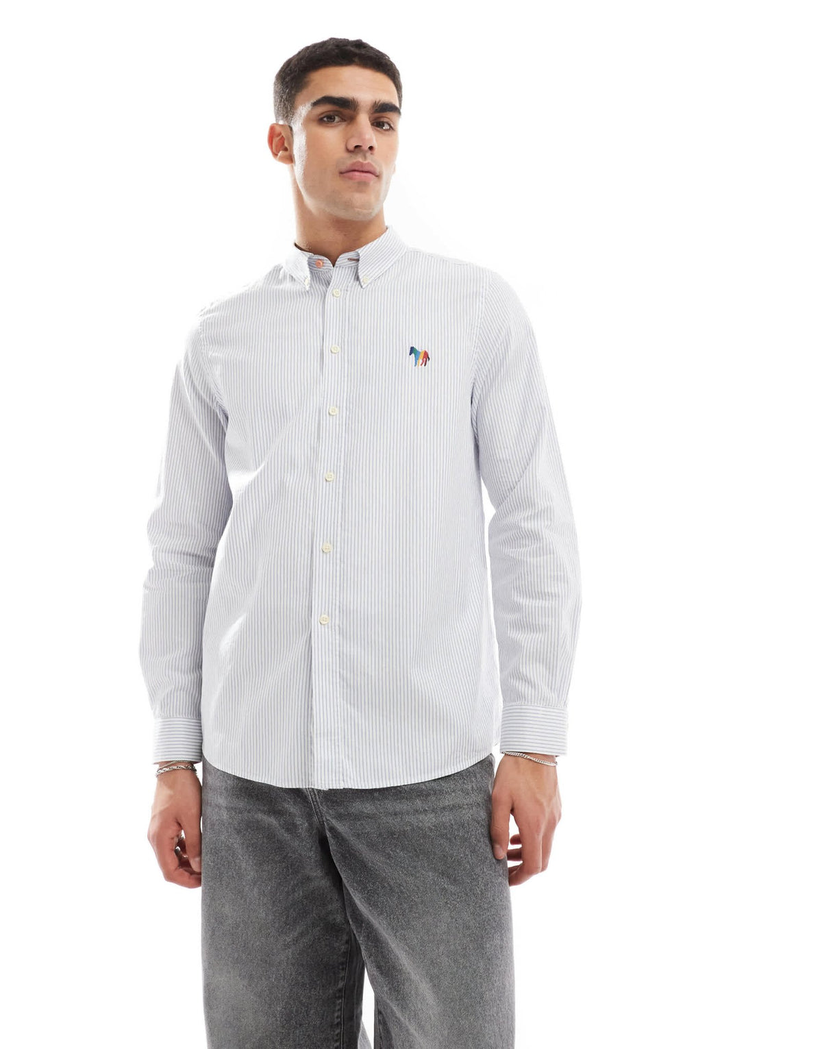 PS Paul Smith striped logo oxford shirt in blue - ASOS Sample Sale