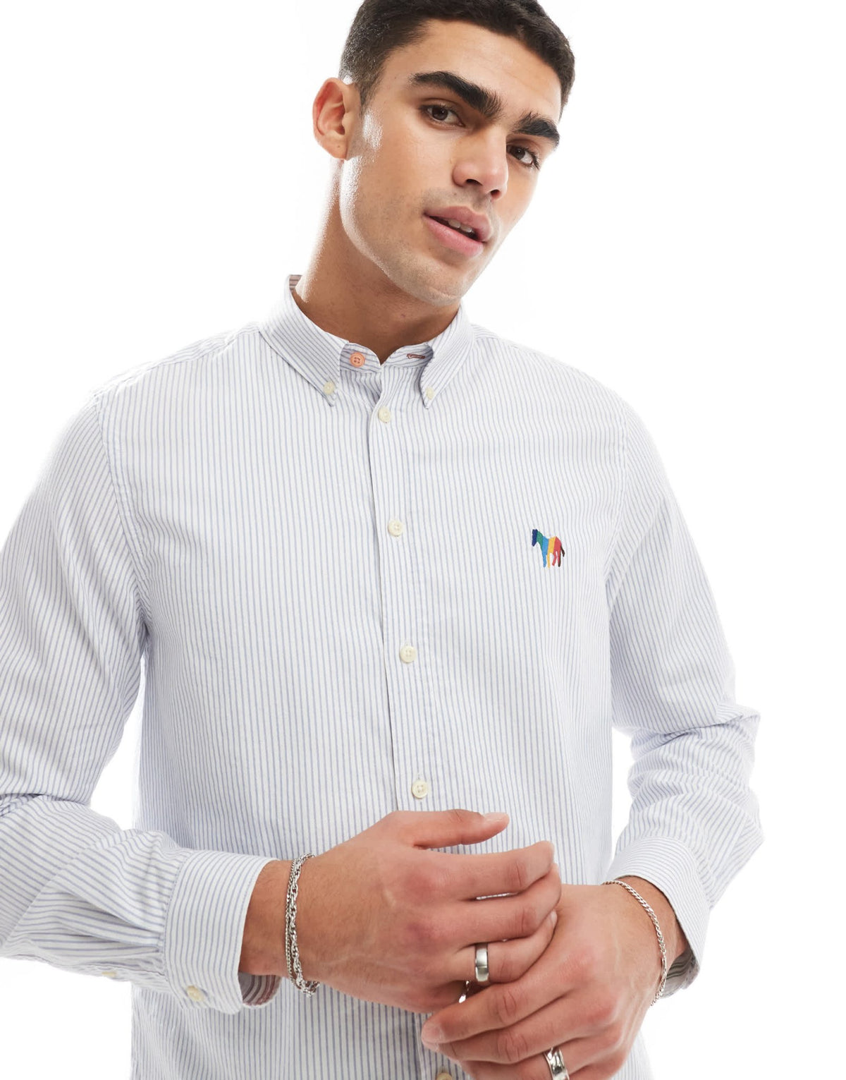 PS Paul Smith striped logo oxford shirt in blue - ASOS Sample Sale