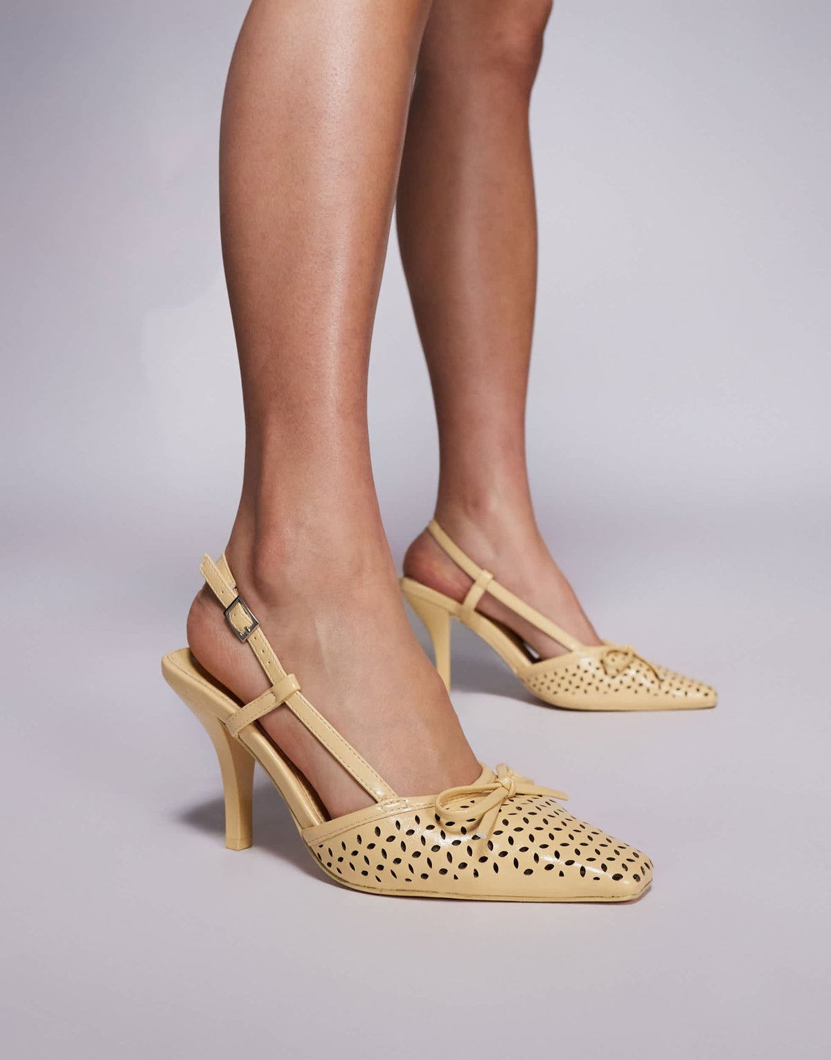 Public Desire Alchemy laser cute sling back heels with bow in yellow - ASOS Sample Sale
