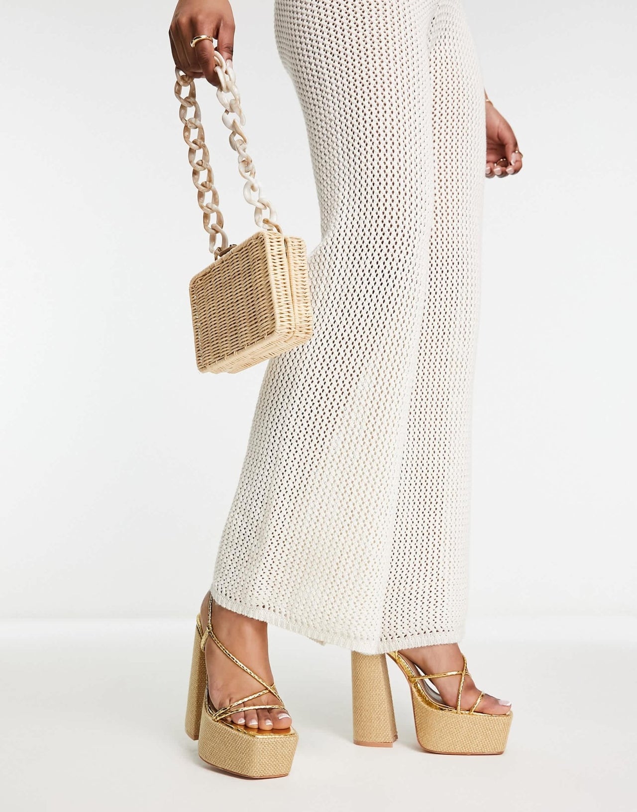 Public Desire Blissful raffia strappy platforms in gold - ASOS Sample Sale