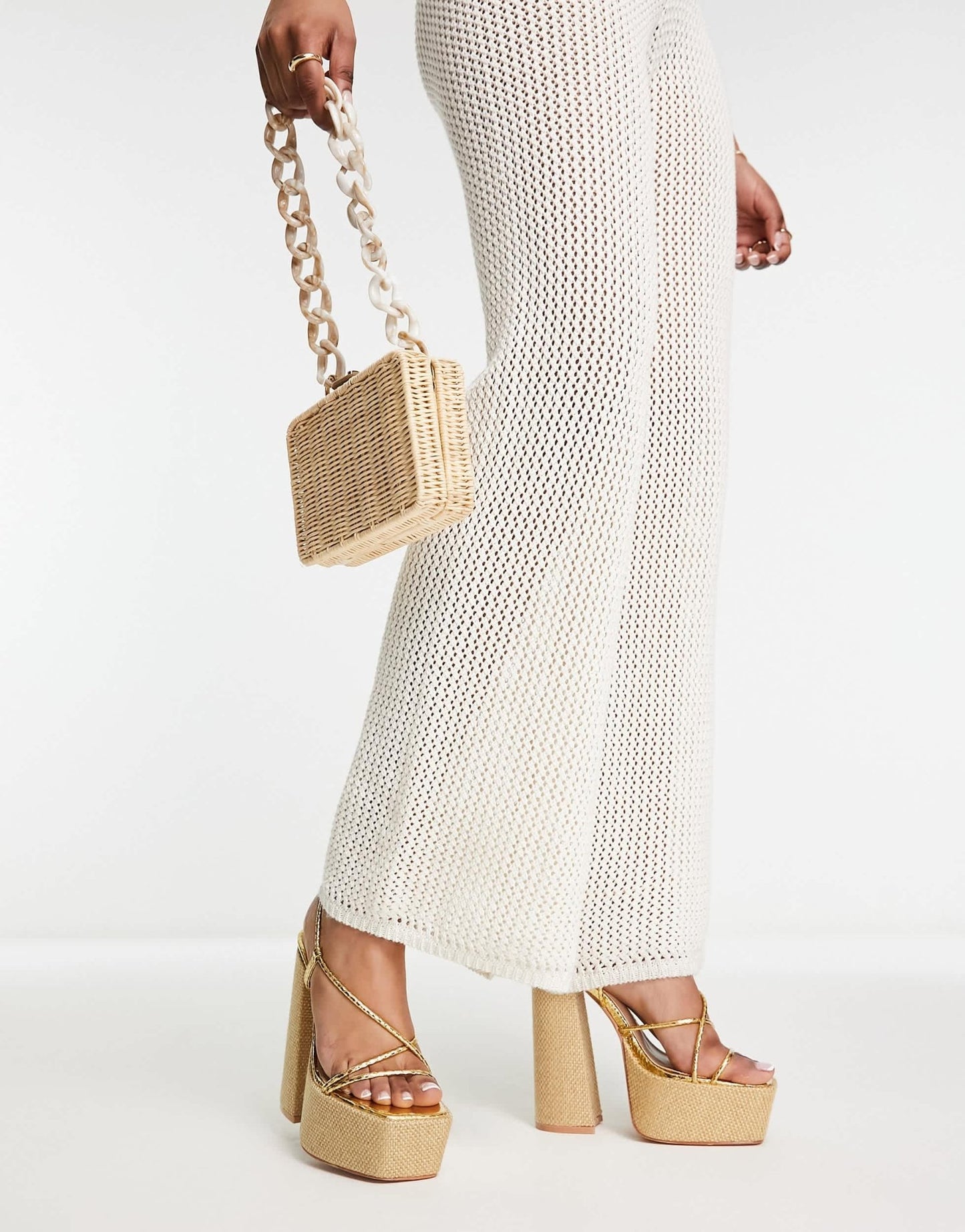 Public Desire Blissful raffia strappy platforms in gold - ASOS Sample Sale
