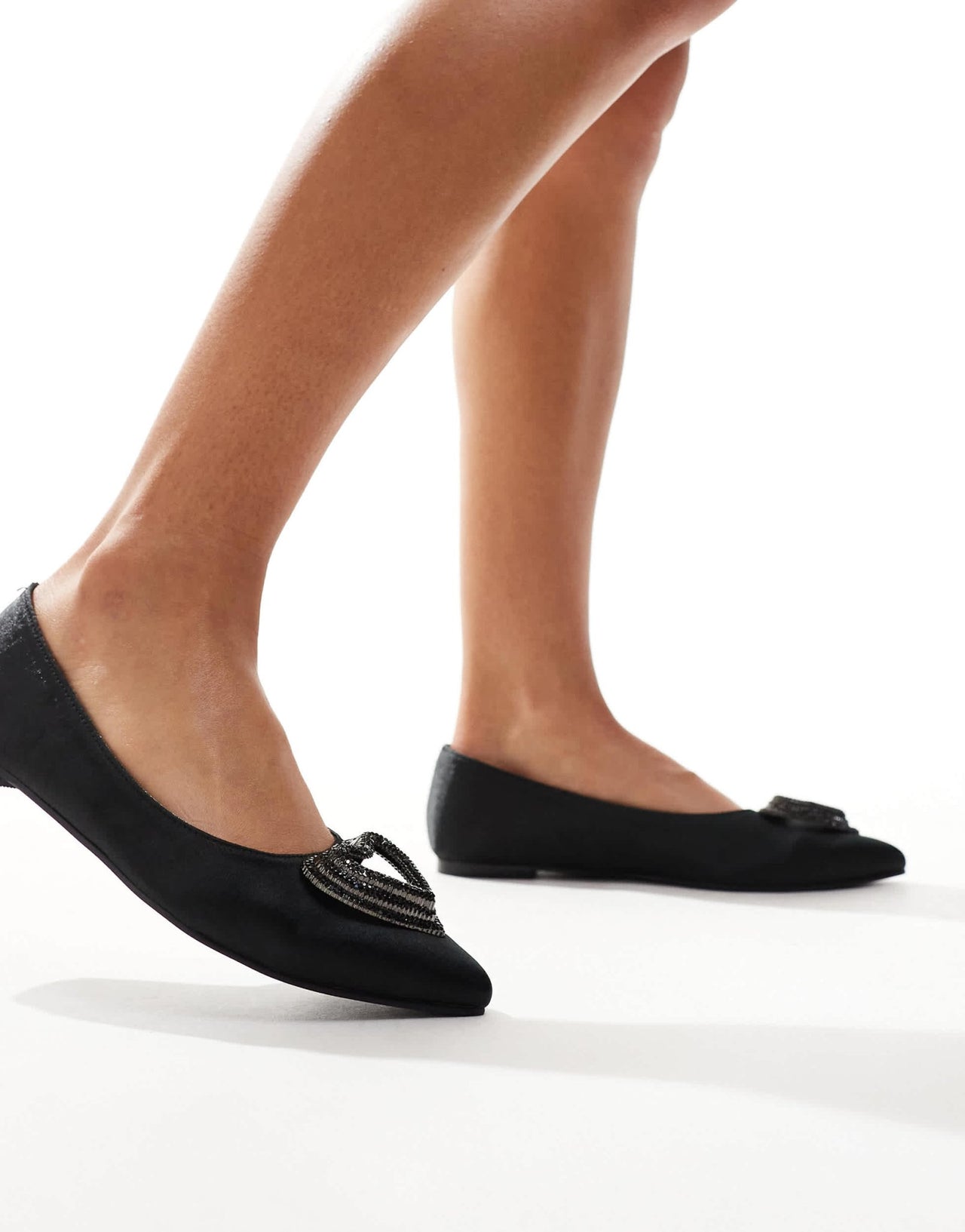 Public Desire Lilah Wide Fit embellished heart pointed ballet flats in black - ASOS Sample Sale