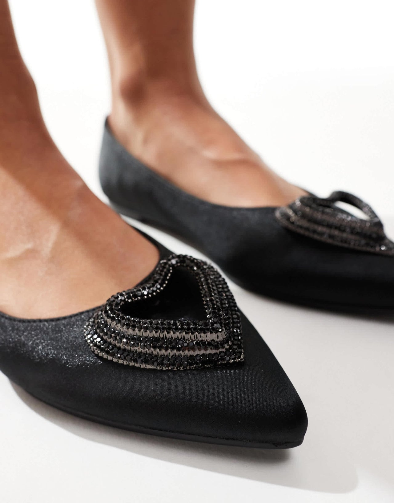 Public Desire Lilah Wide Fit embellished heart pointed ballet flats in black - ASOS Sample Sale