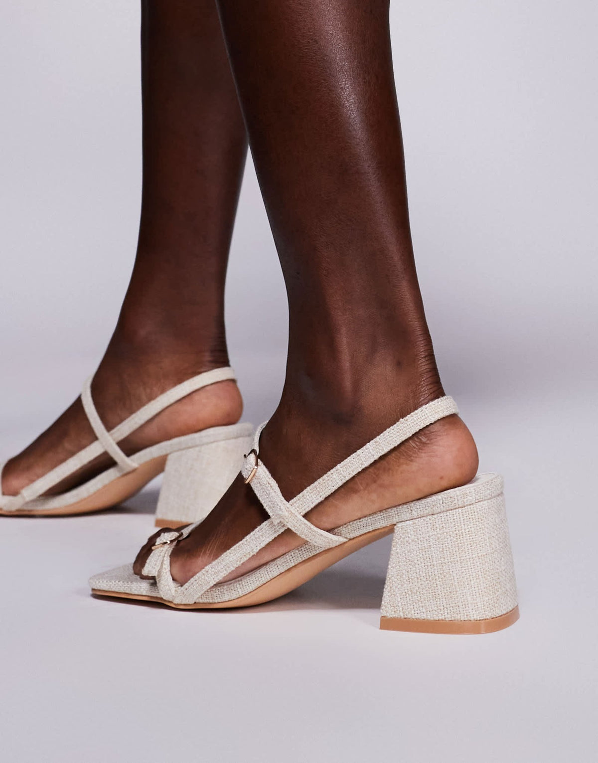 Public Desire Logan mid block heeled sandals in natural - ASOS Sample Sale