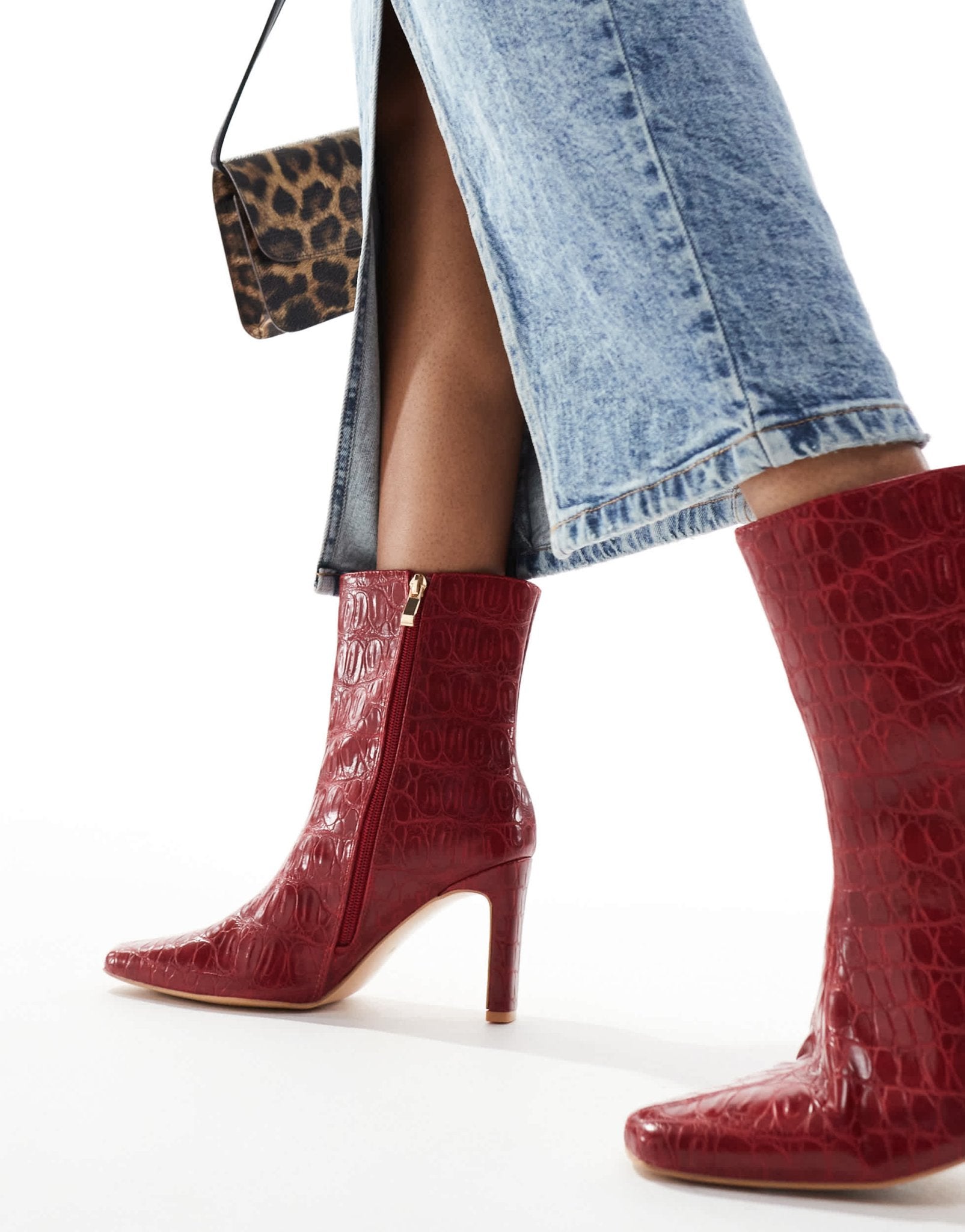 Public Desire Polaris sqaure toe heeled ankle boots in red - ASOS Sample Sale