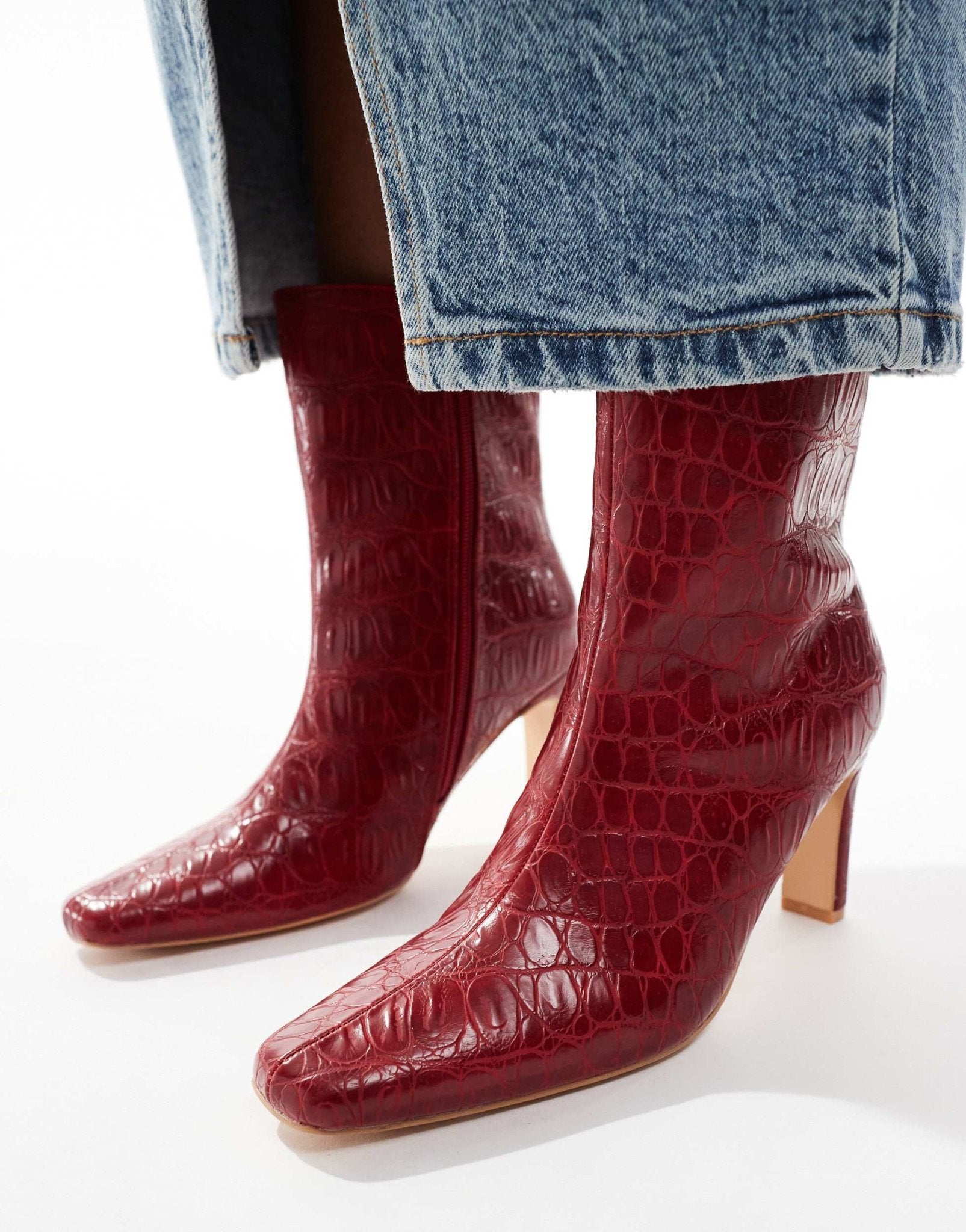 Public Desire Polaris sqaure toe heeled ankle boots in red - ASOS Sample Sale
