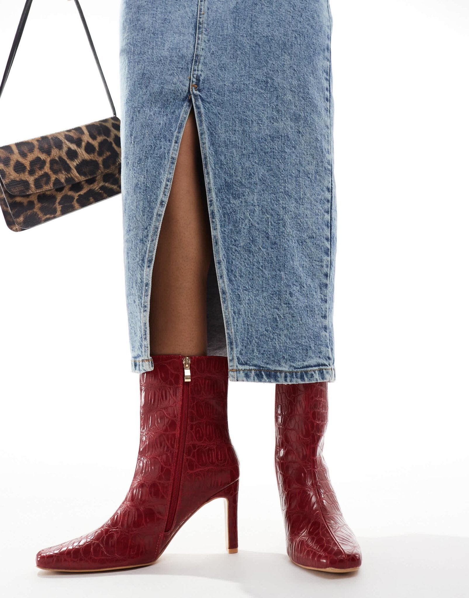 Public Desire Polaris sqaure toe heeled ankle boots in red - ASOS Sample Sale