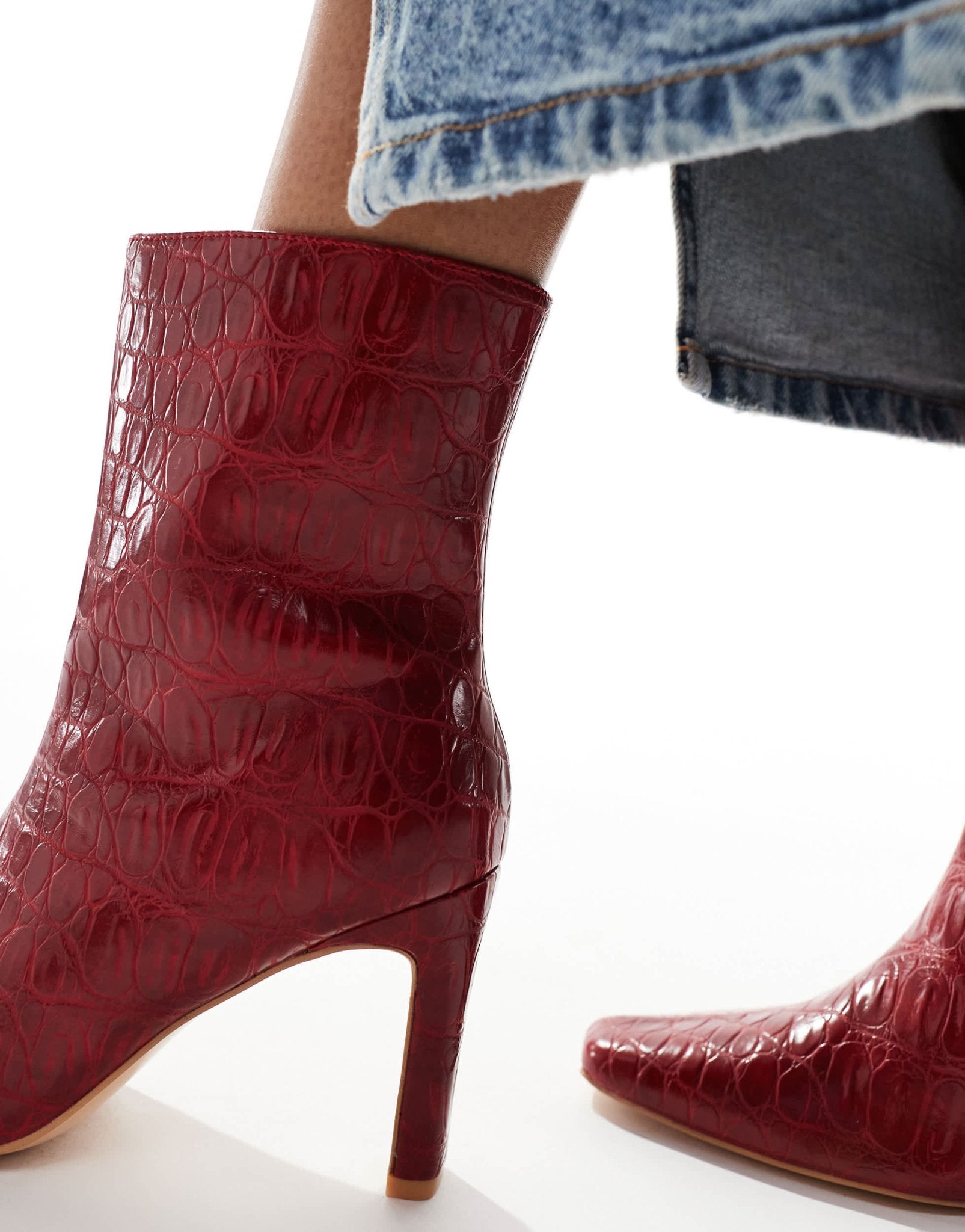 Public Desire Polaris sqaure toe heeled ankle boots in red - ASOS Sample Sale