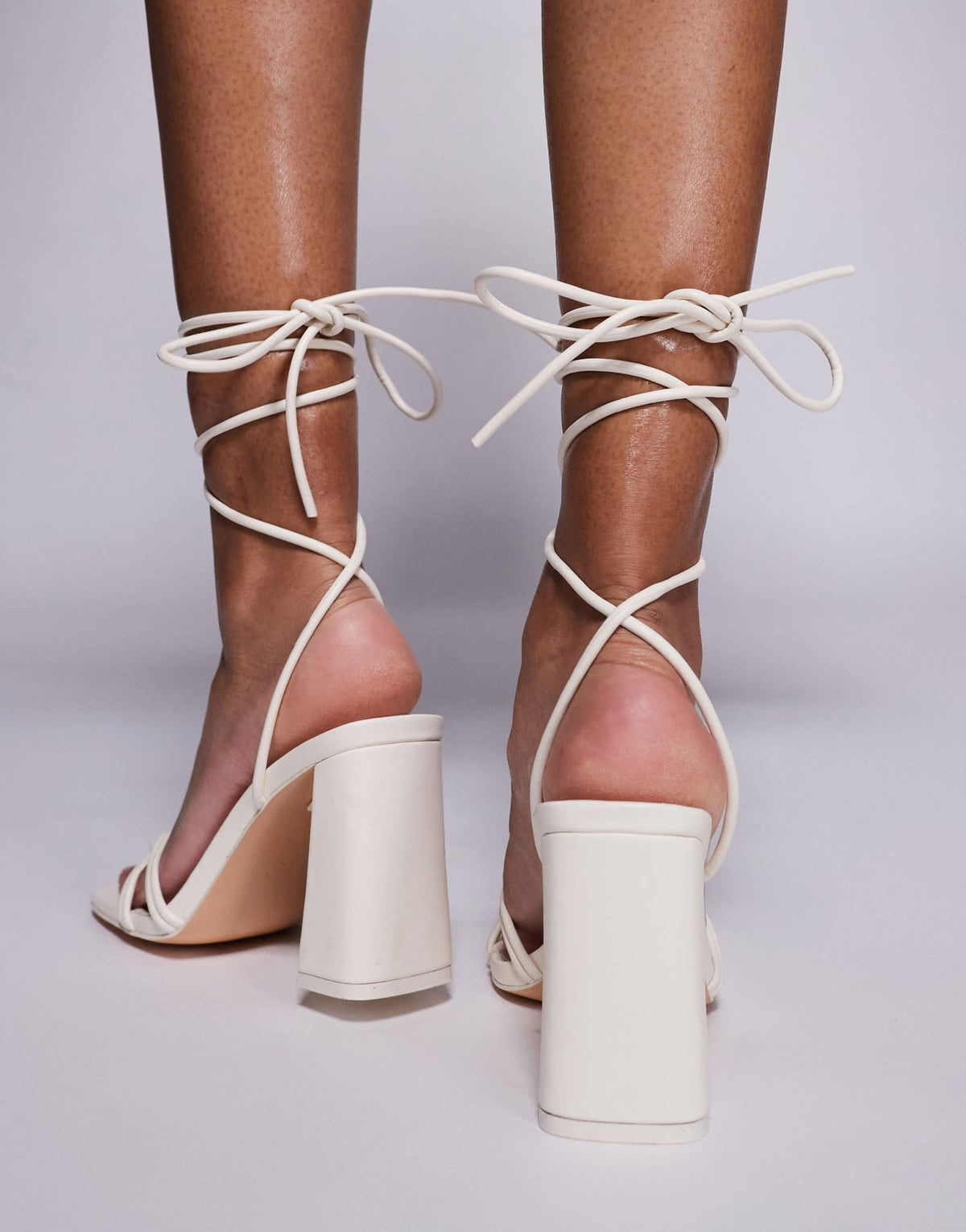Public Desire Schiffer block heel sandals with tie leg in cream - ASOS Sample Sale