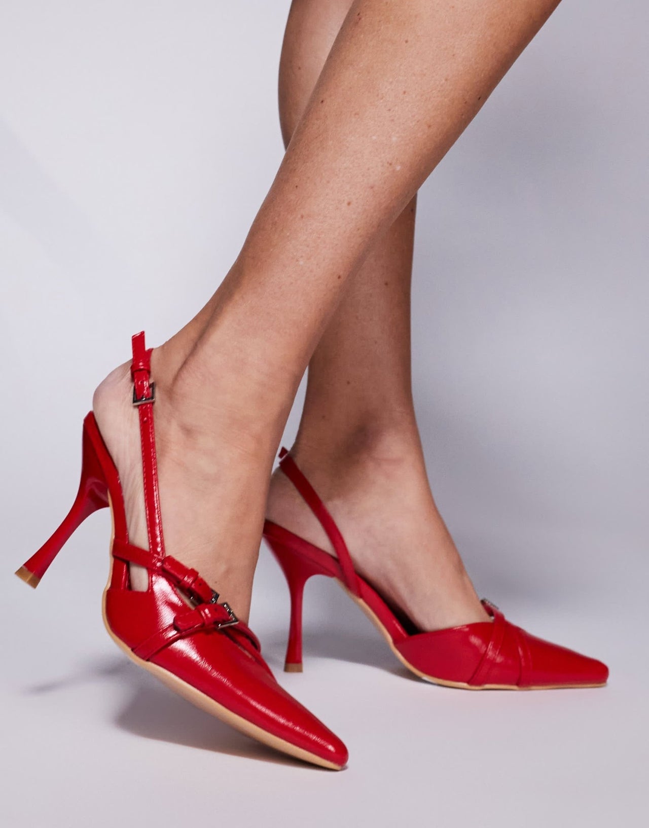 Public Desire Smooch Wide Fit strappy sling back kitten heeled shoes in cherry red - ASOS Sample Sale