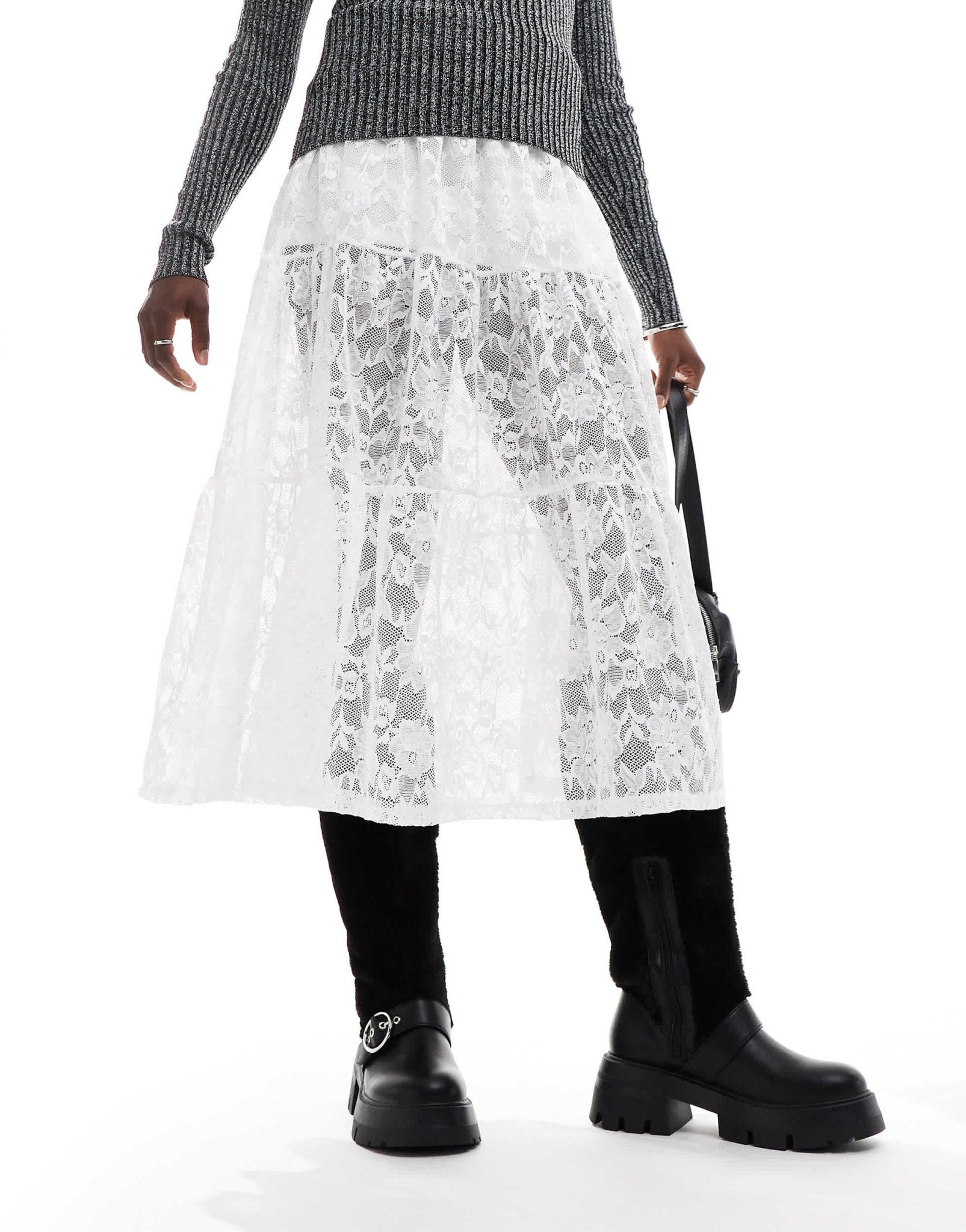 Public Desire Switch Up fluffy fur knee boots with buckles in black - ASOS Sample Sale
