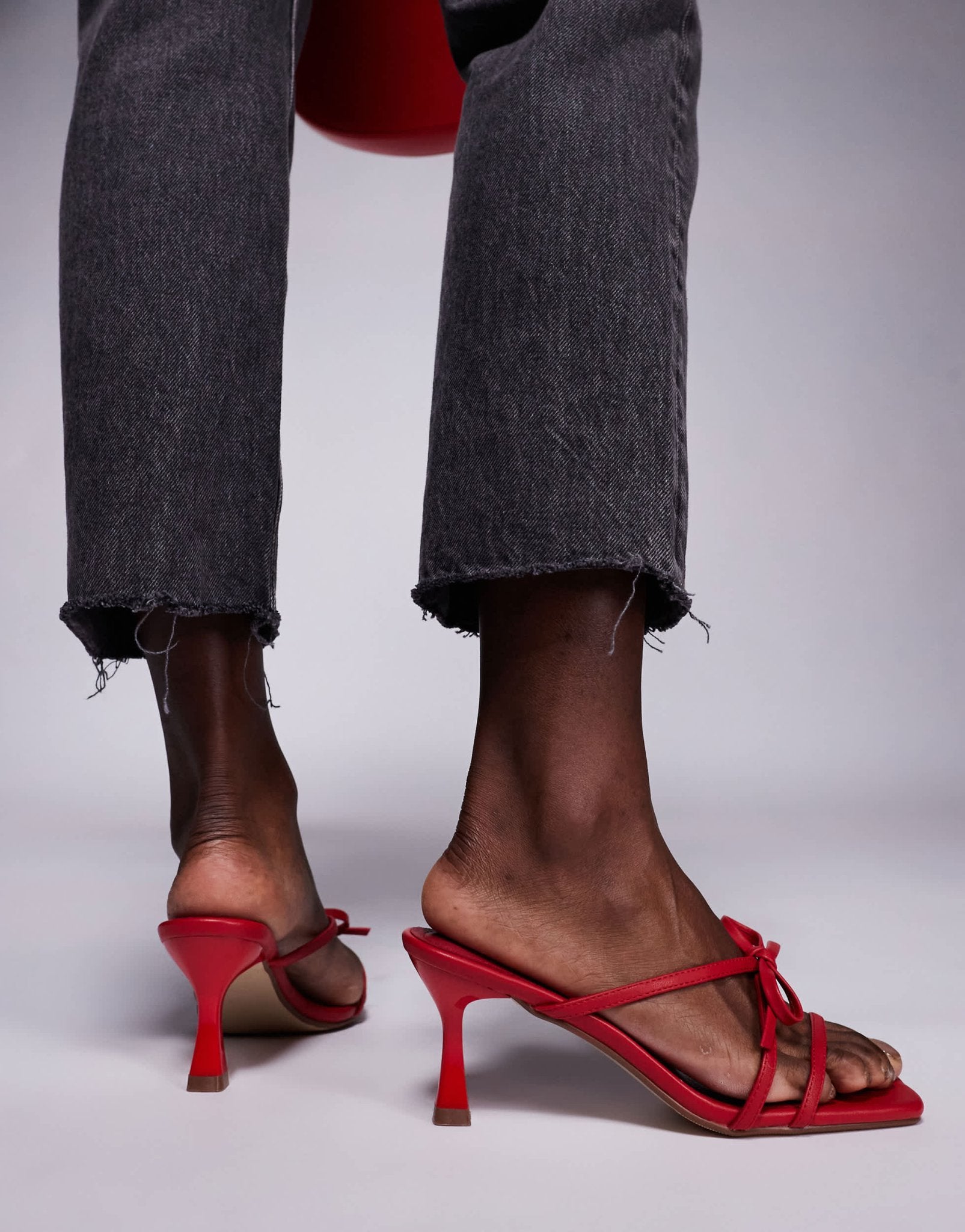 Public Desire Wide Fit Asuka bow kitten heeled sandals in red - ASOS Sample Sale