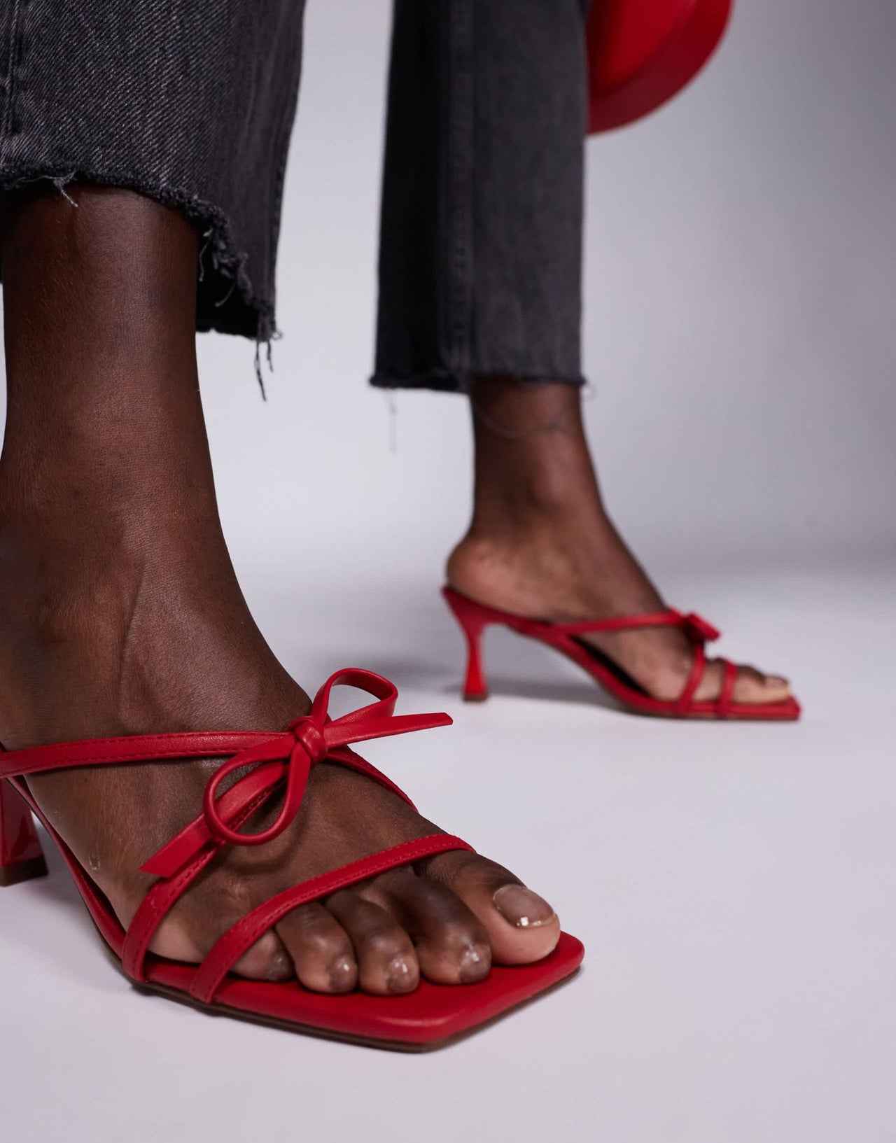 Public Desire Wide Fit Asuka bow kitten heeled sandals in red - ASOS Sample Sale