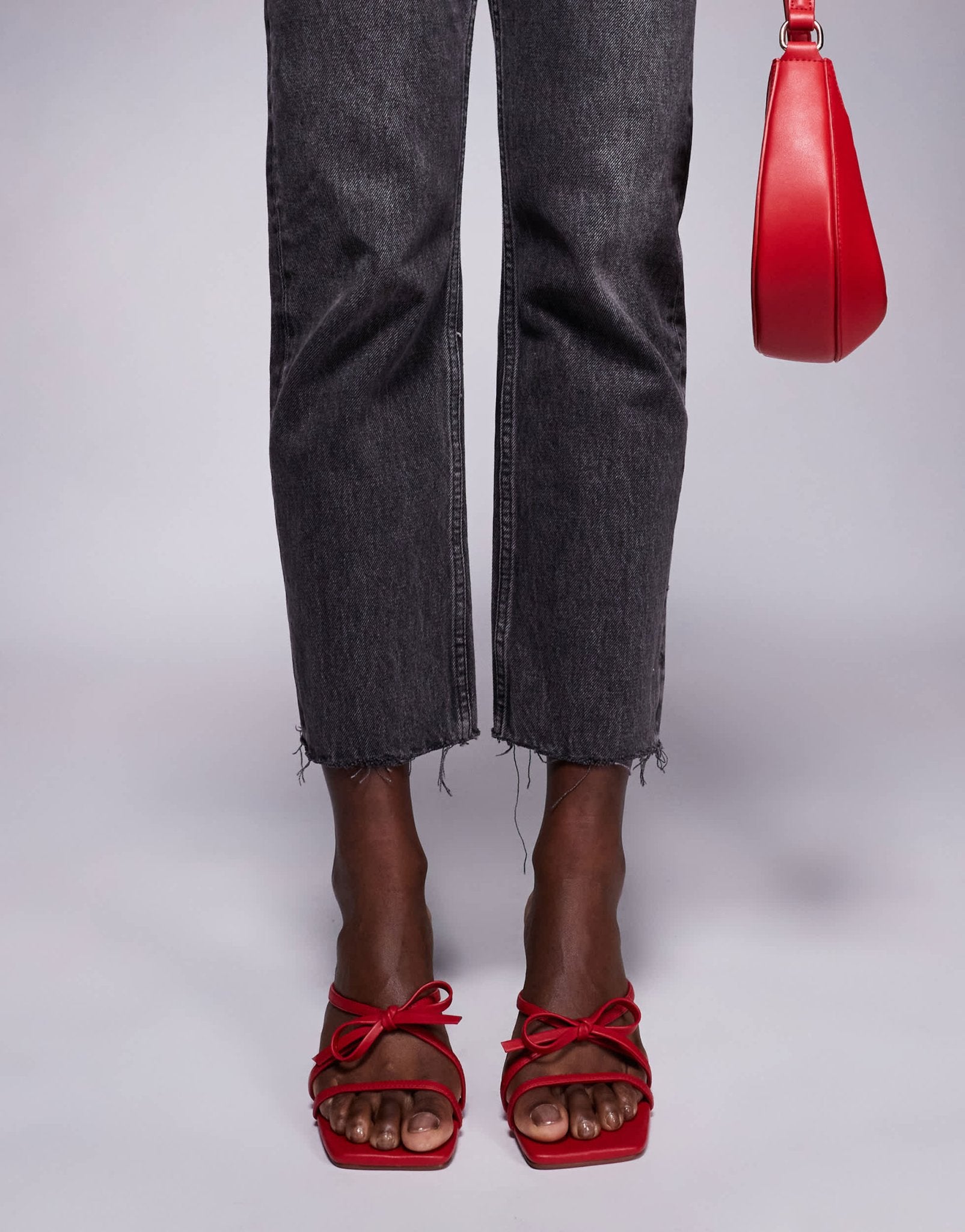 Public Desire Wide Fit Asuka bow kitten heeled sandals in red - ASOS Sample Sale