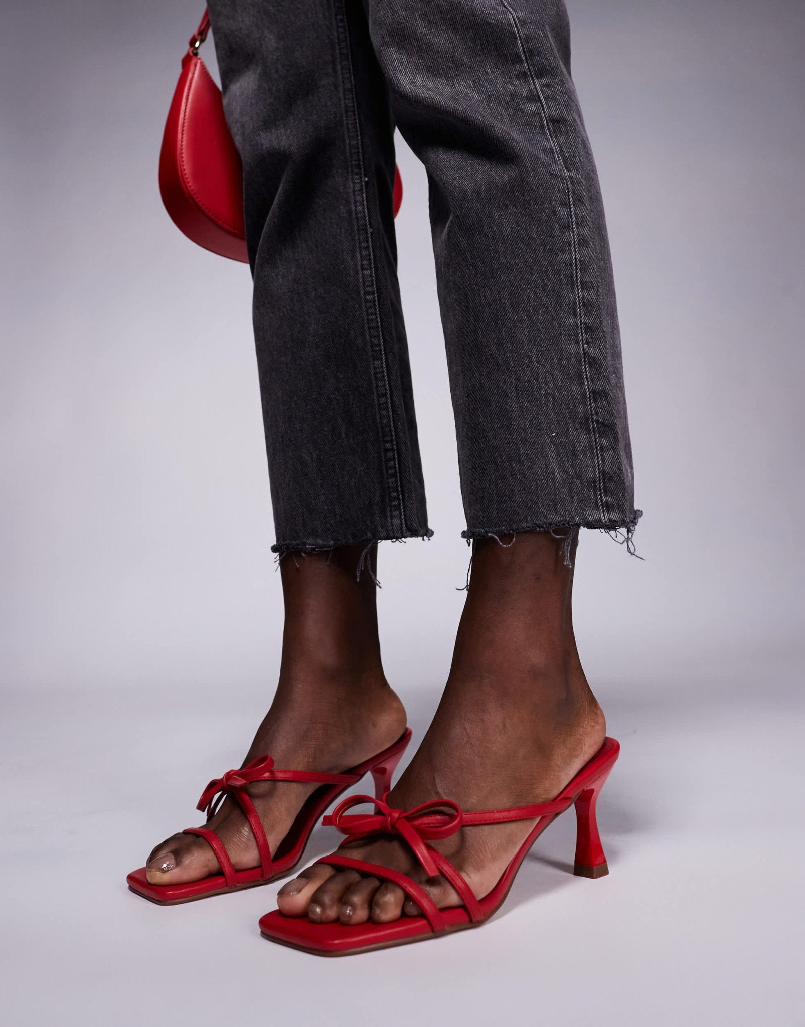 Public Desire Wide Fit Asuka bow kitten heeled sandals in red - ASOS Sample Sale