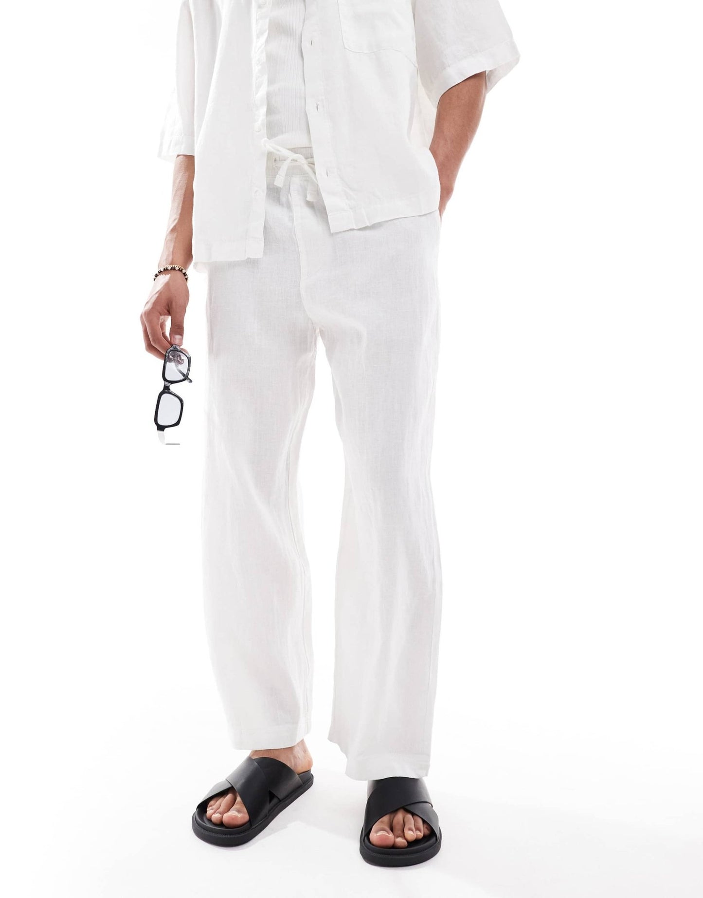 Pull&Bear 100% baggy linen trouser co - ord in white - ASOS Sample Sale