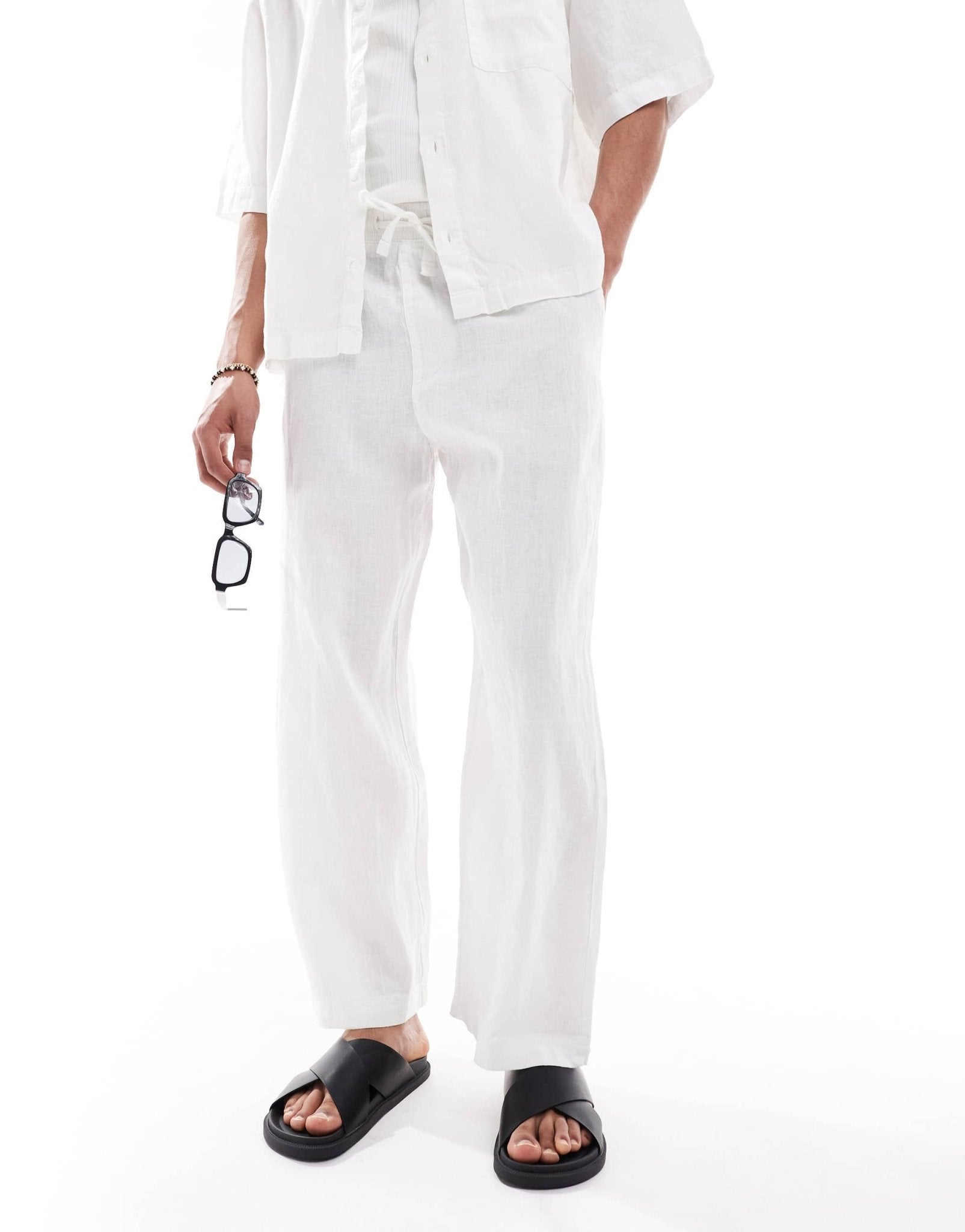 Pull&Bear 100% baggy linen trouser co - ord in white - ASOS Sample Sale