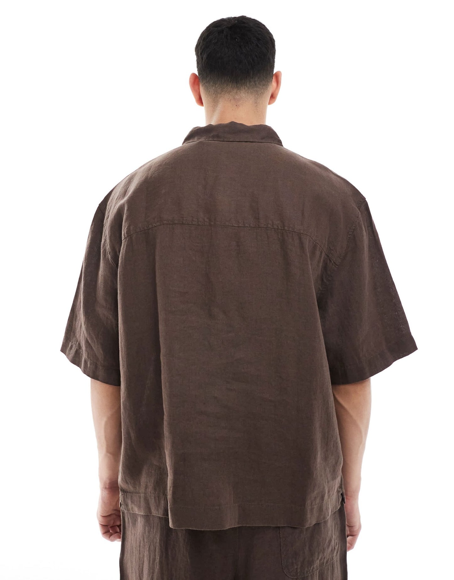 Pull&Bear 100% linen co-ord shirt in brown - ASOS Sample Sale