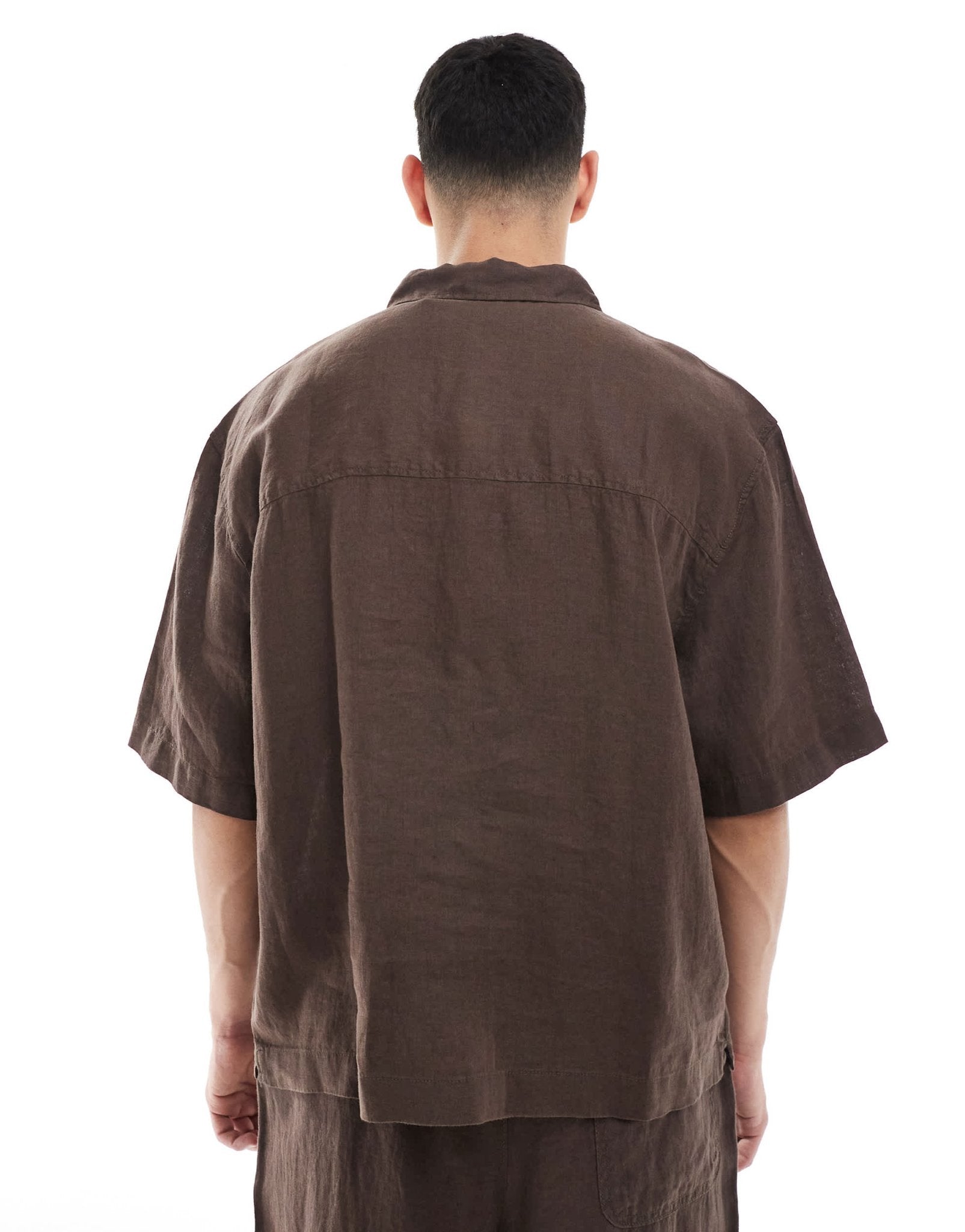 Pull&Bear 100% linen co-ord shirt in brown - ASOS Sample Sale