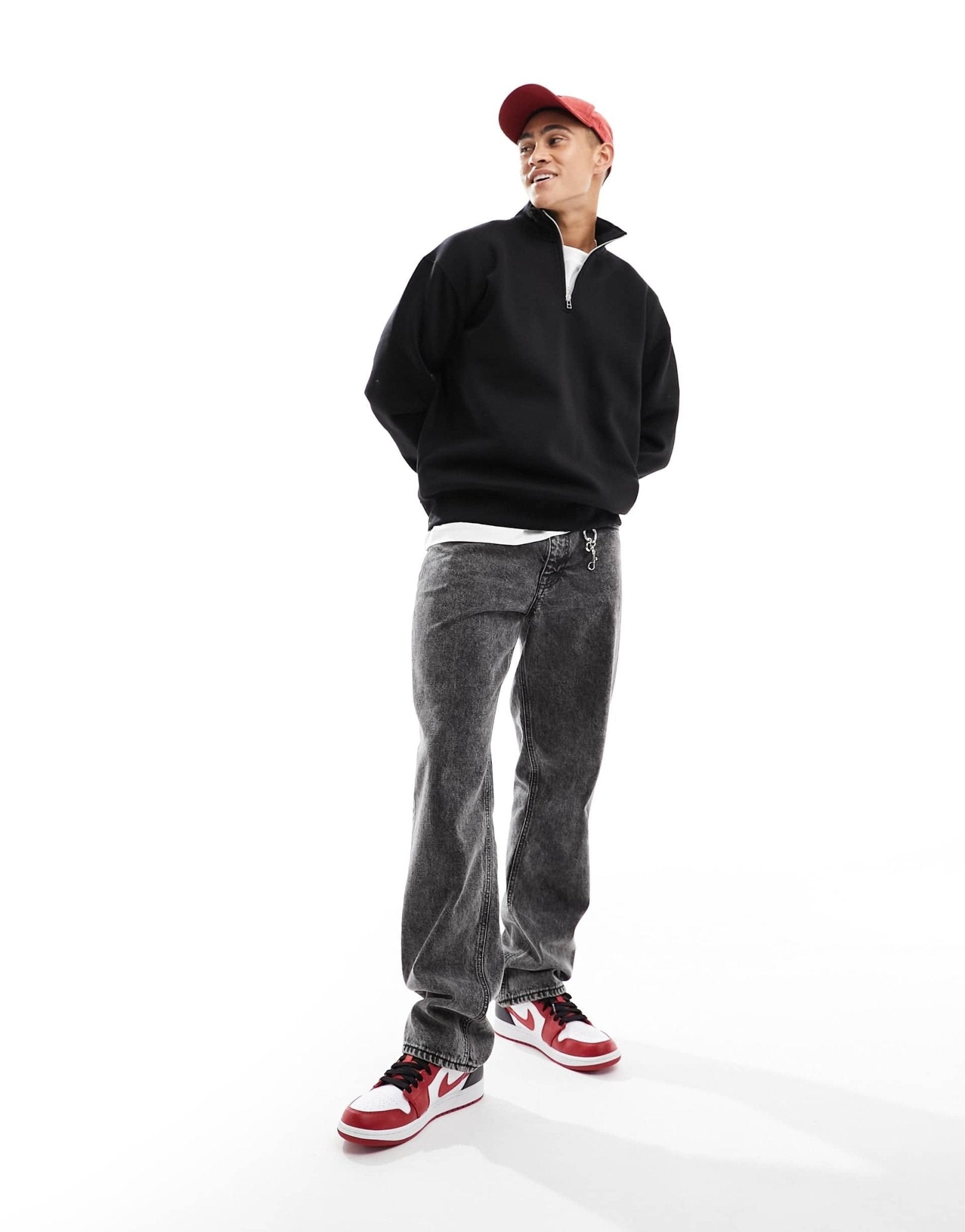 Pull&Bear 1/4 zip sweatshirt in black - ASOS Sample Sale