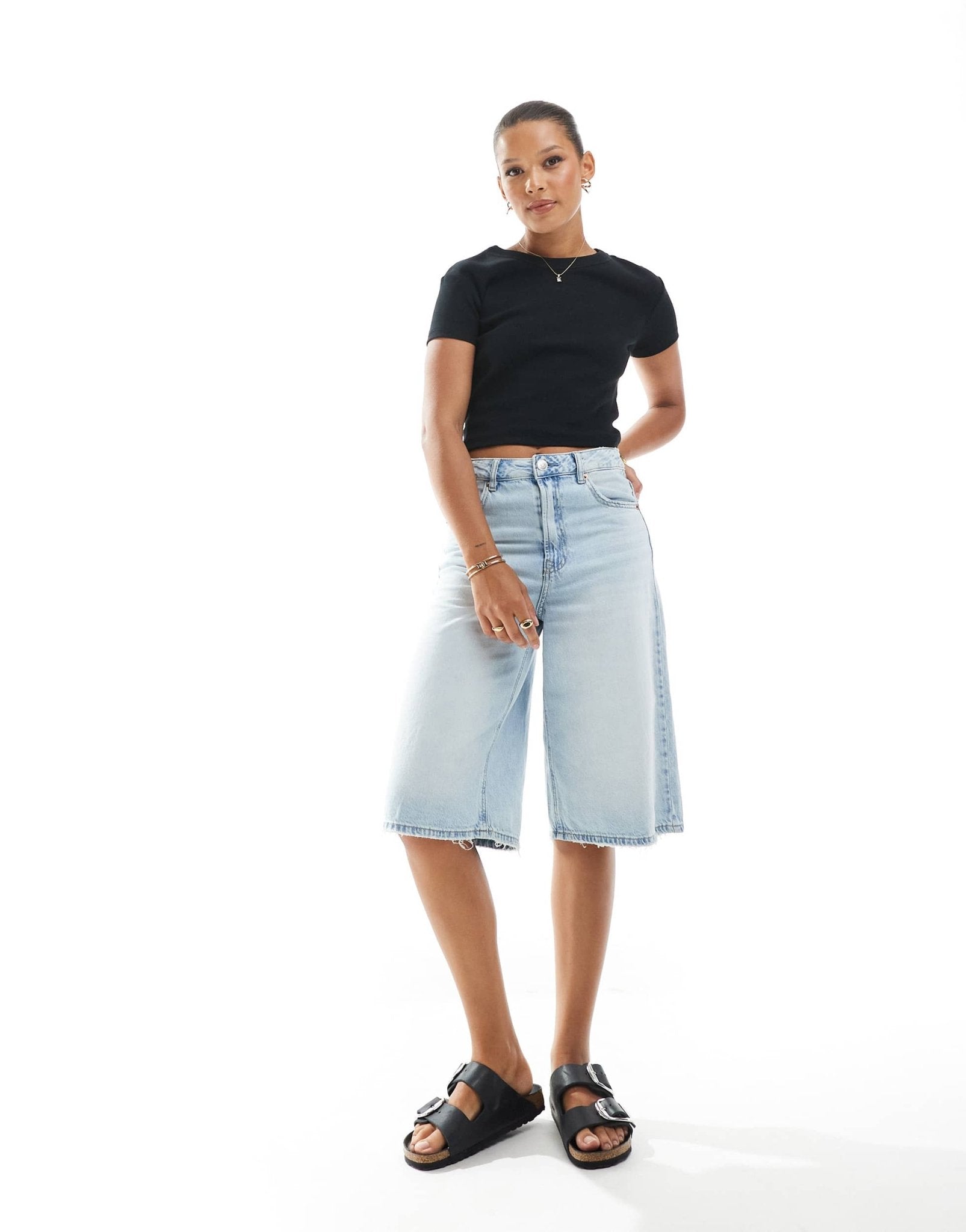 Pull&Bear 2 pack baby tee in black & stripe - ASOS Sample Sale