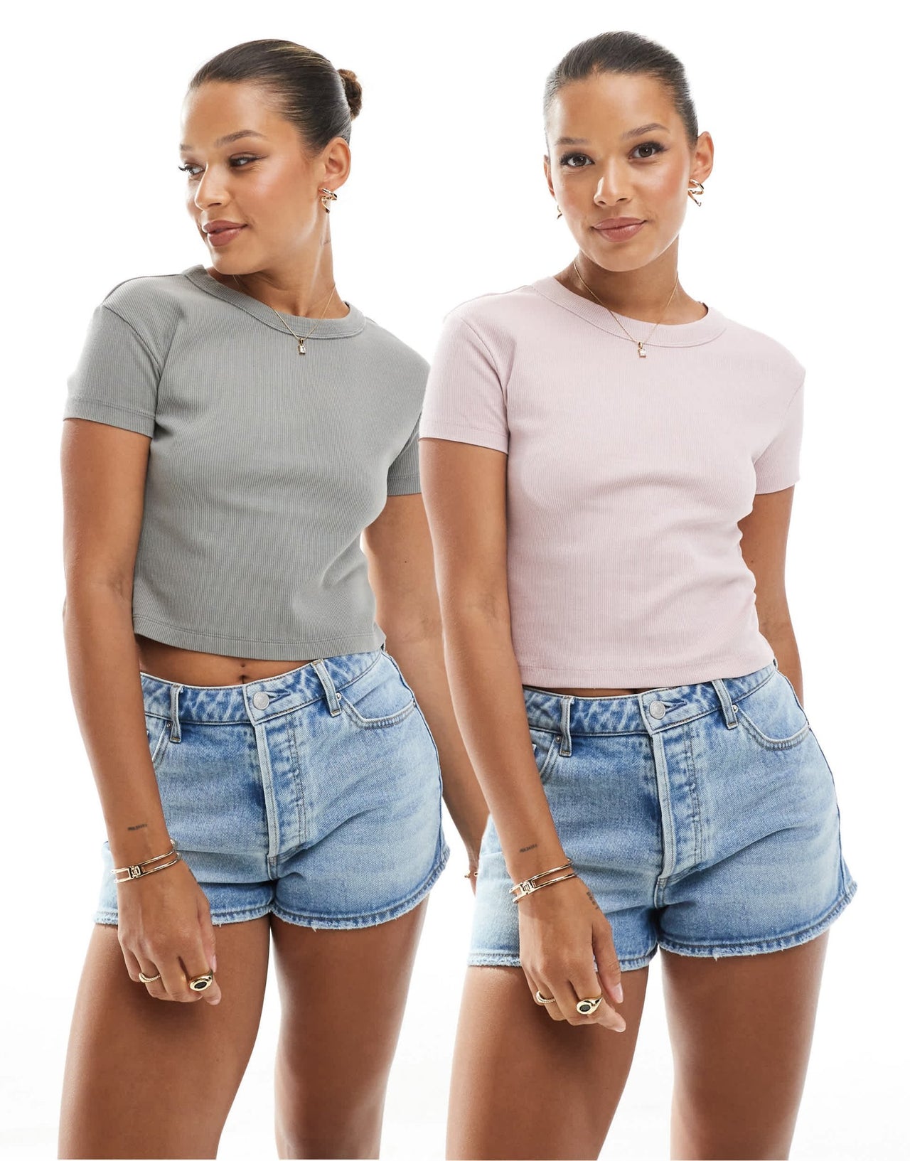 Pull&Bear 2 pack baby tee in pink & grey - ASOS Sample Sale