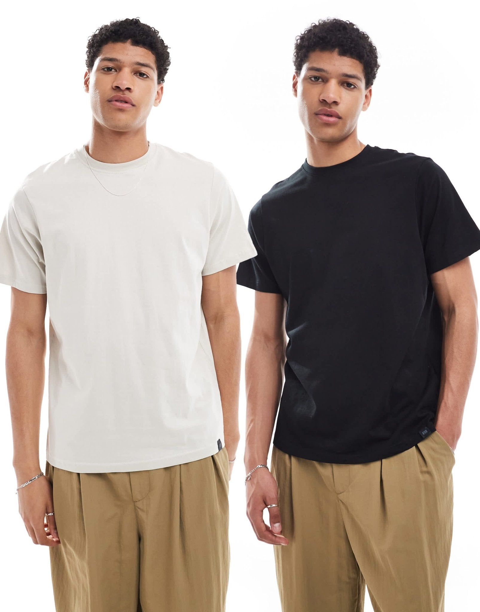Pull&Bear 2 pack t-shirt in black and beige - ASOS Sample Sale