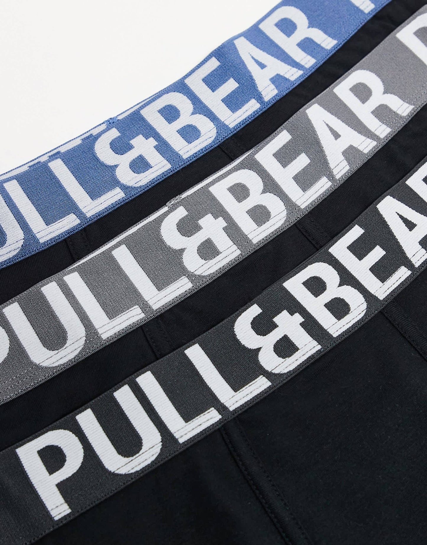 Pull&Bear 3 pack boxers with contrast coloured waistband in black, blue and grey - ASOS Sample Sale