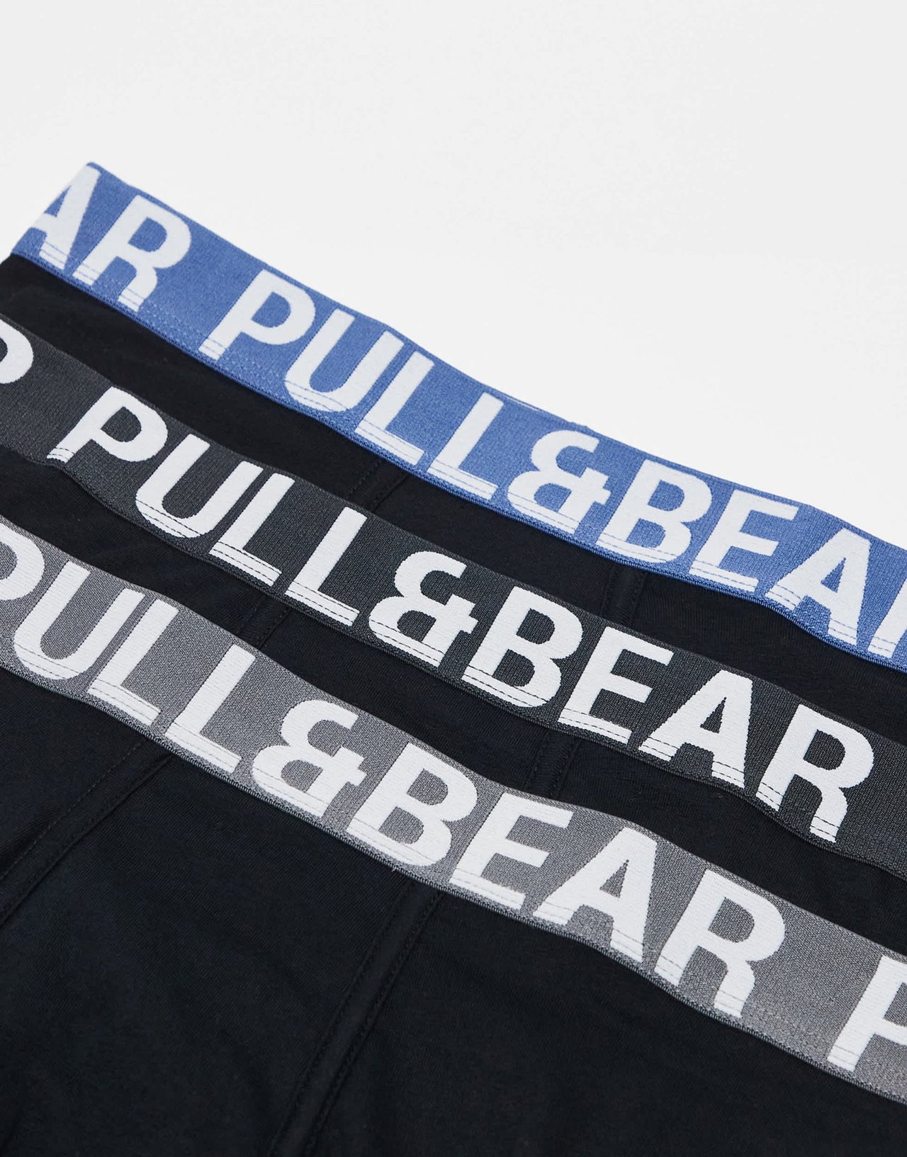 Pull&Bear 3 pack boxers with contrast coloured waistband in black, blue and grey - ASOS Sample Sale